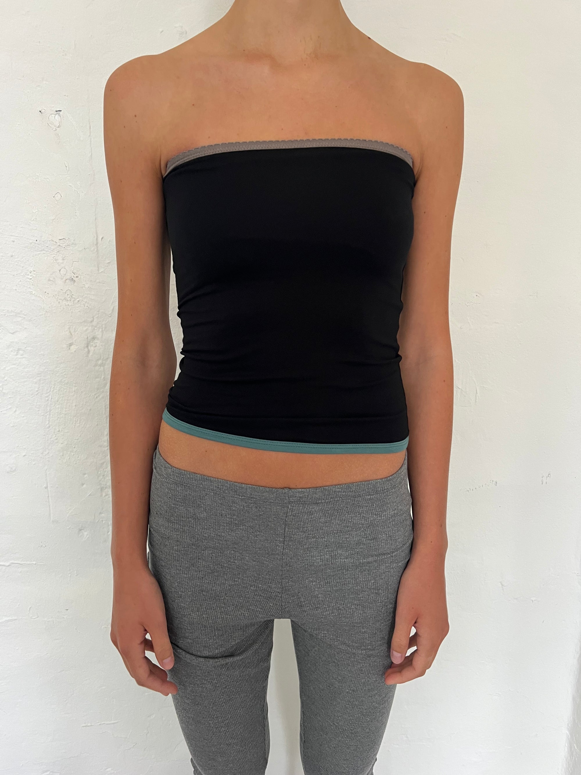 Bandeau top in viscose, picoeta café/black/emerald