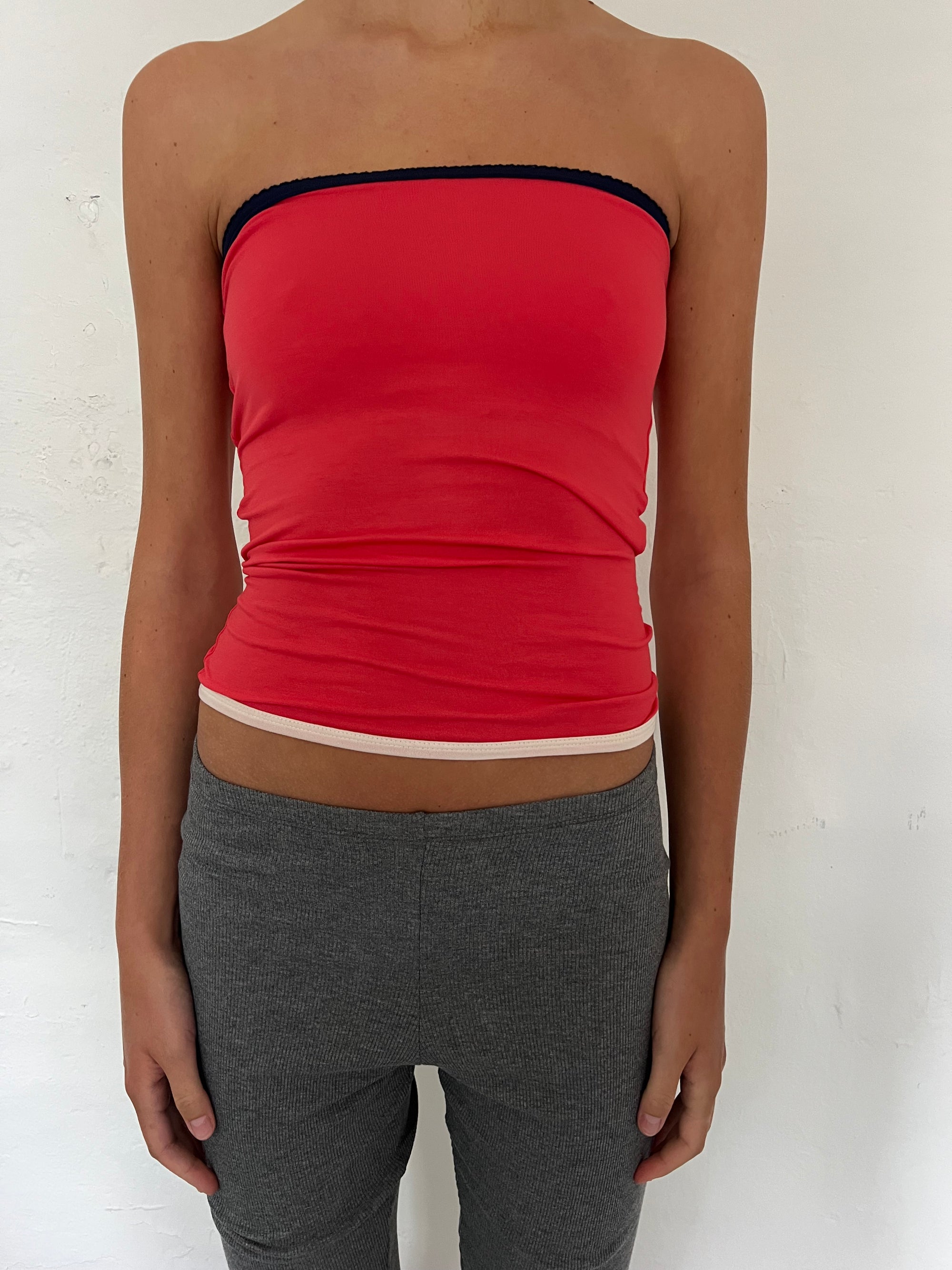 Bandeau top in viscose, picoeta navy/red/ivory