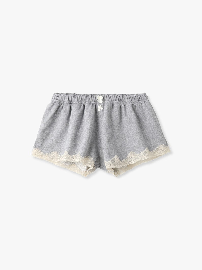 Lace Mini Sweat Shorts in Cotton, Light Grey Melange