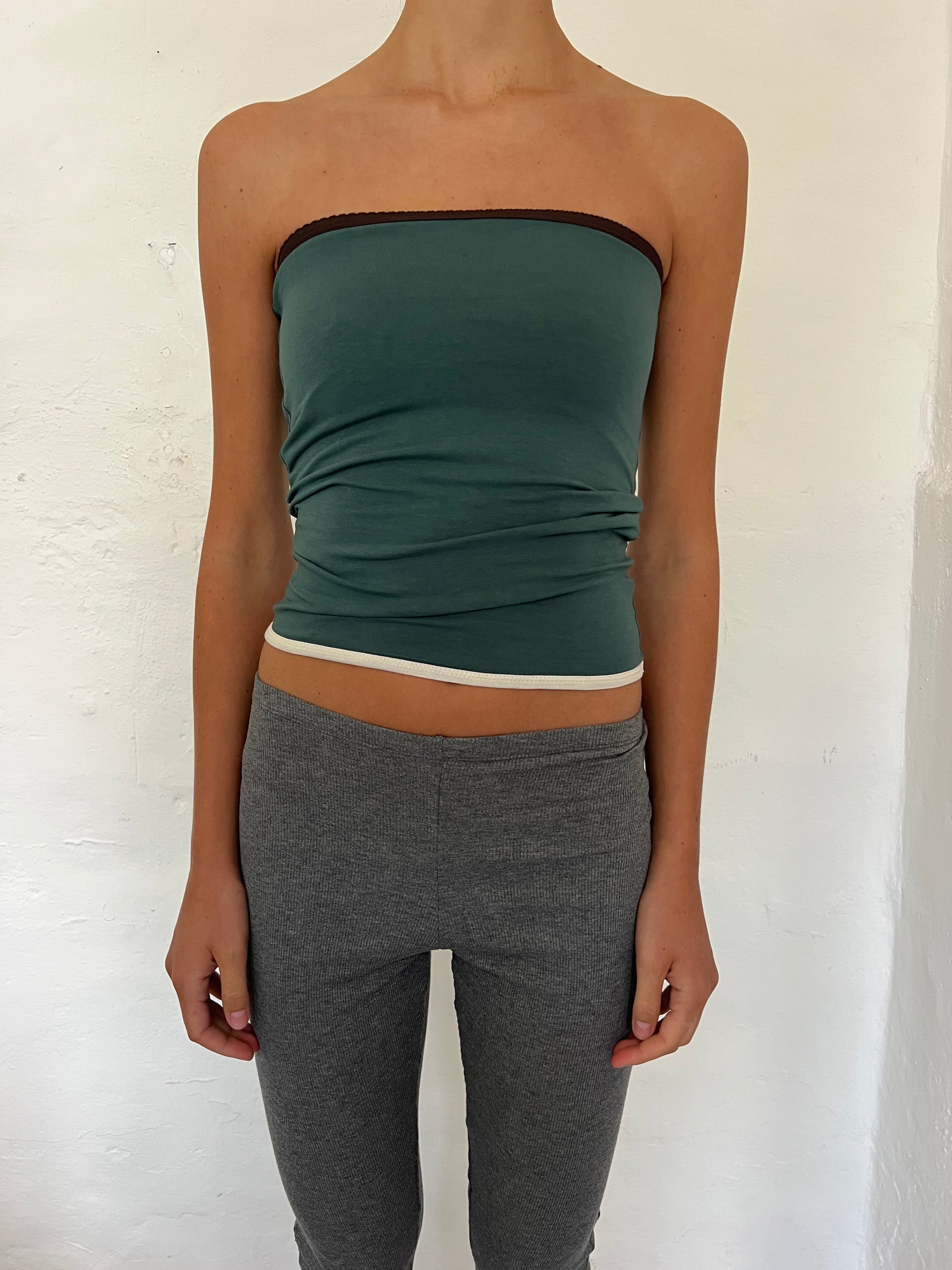 Bandeau top in viscose, picoeta brown/emerald/ivory