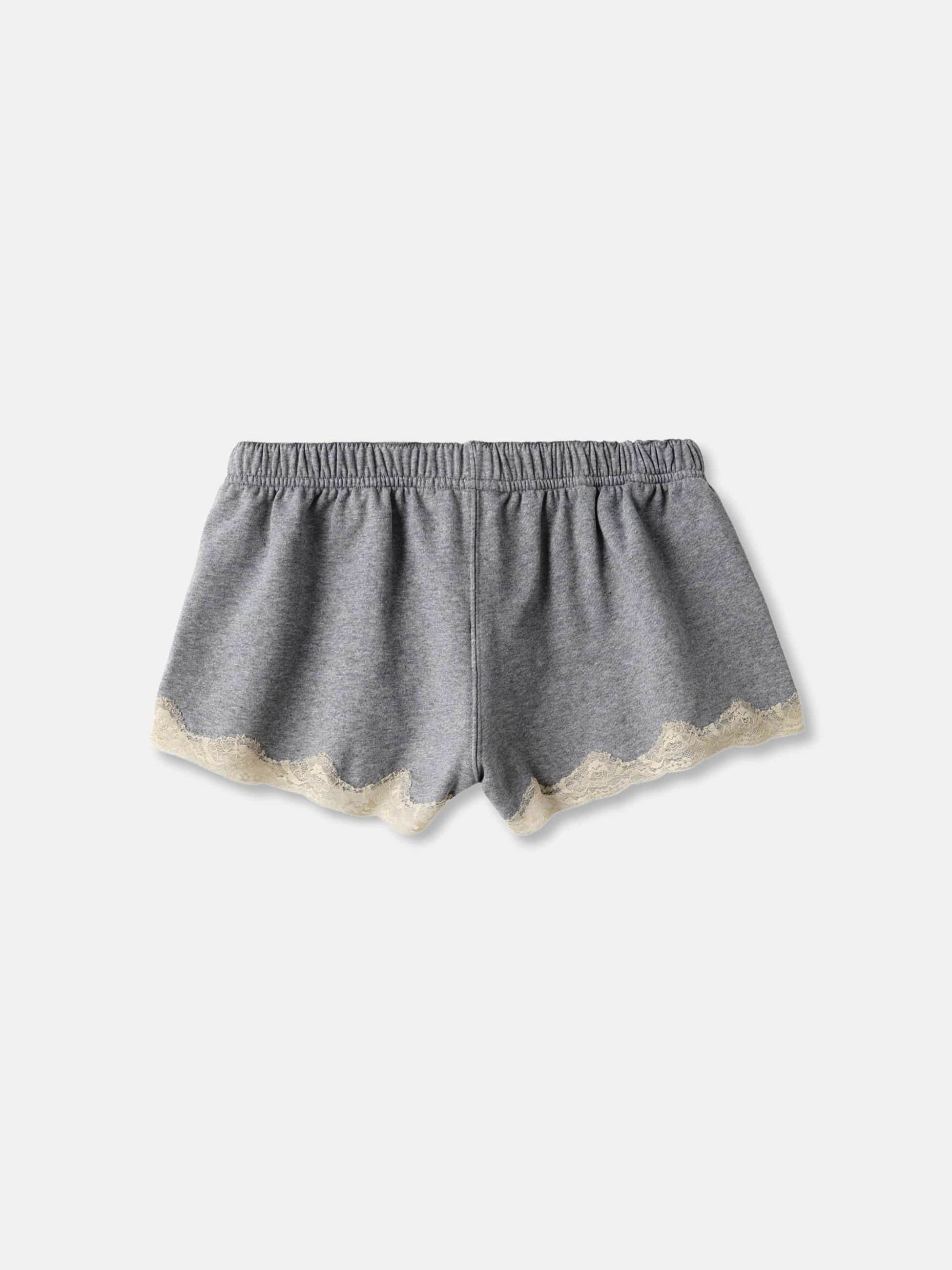 Lace Mini Sweat Shorts in Cotton, Dark Grey Melange