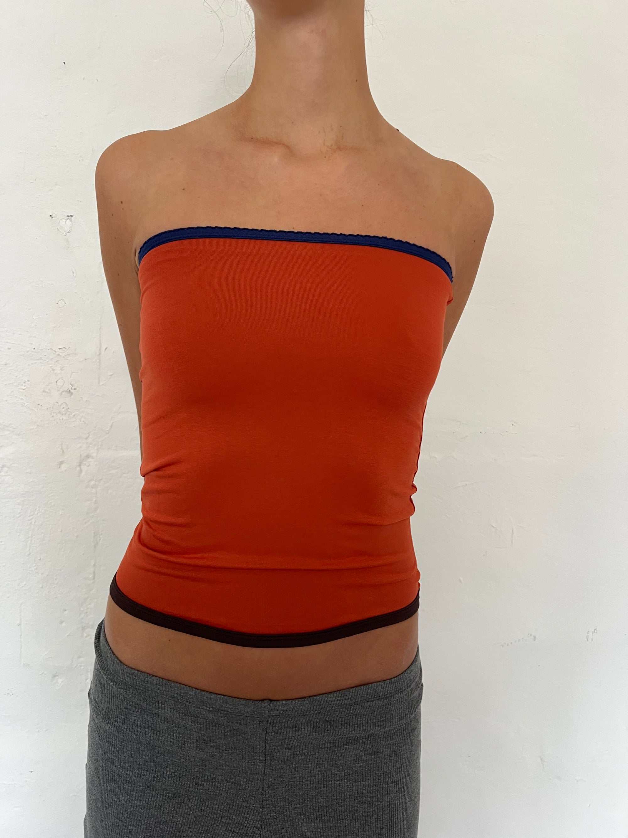 Bandeau top in viscose, picoeta blue/burnt/brown