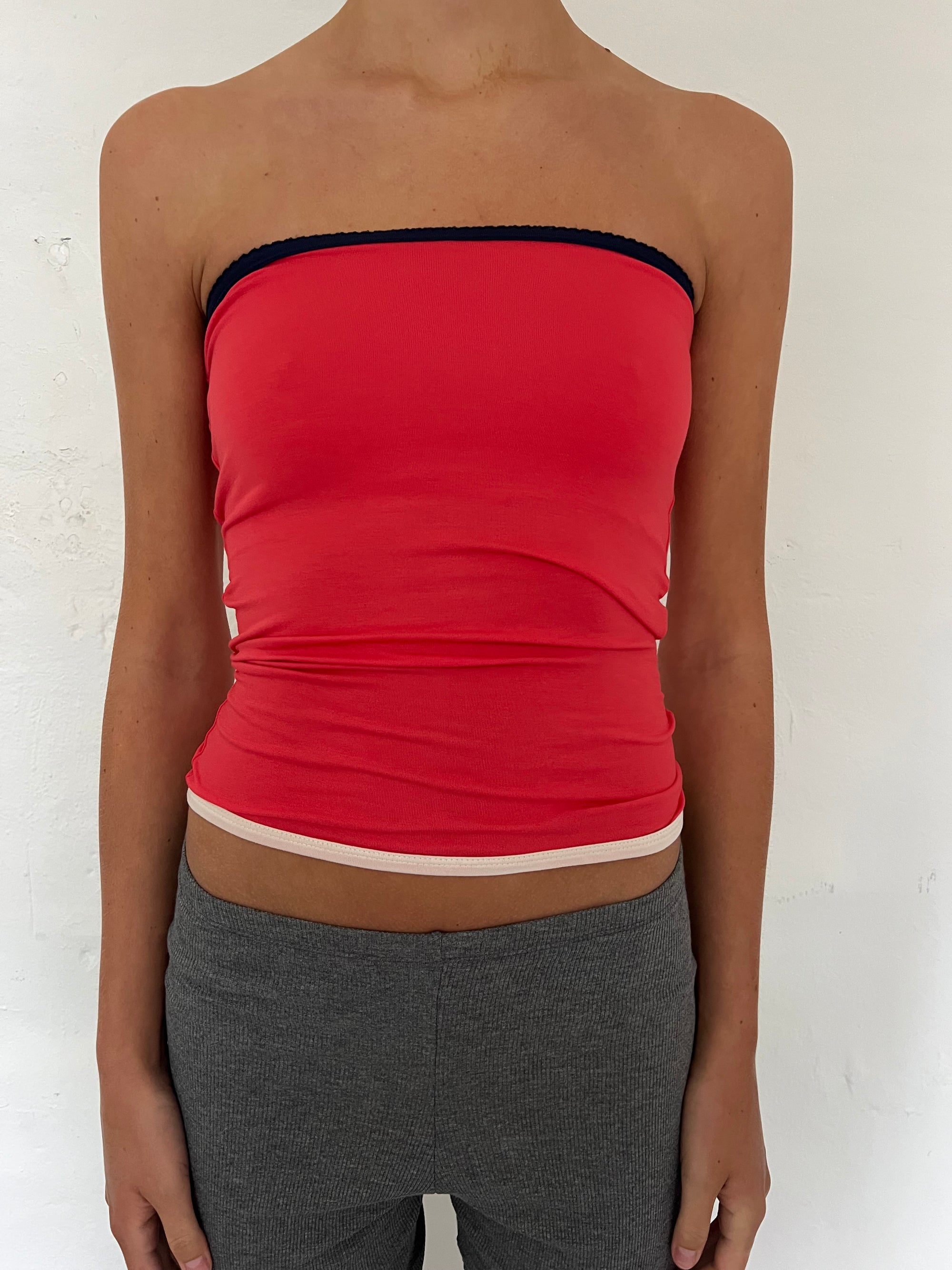 Bandeau top in viscose, picoeta navy/red/ivory