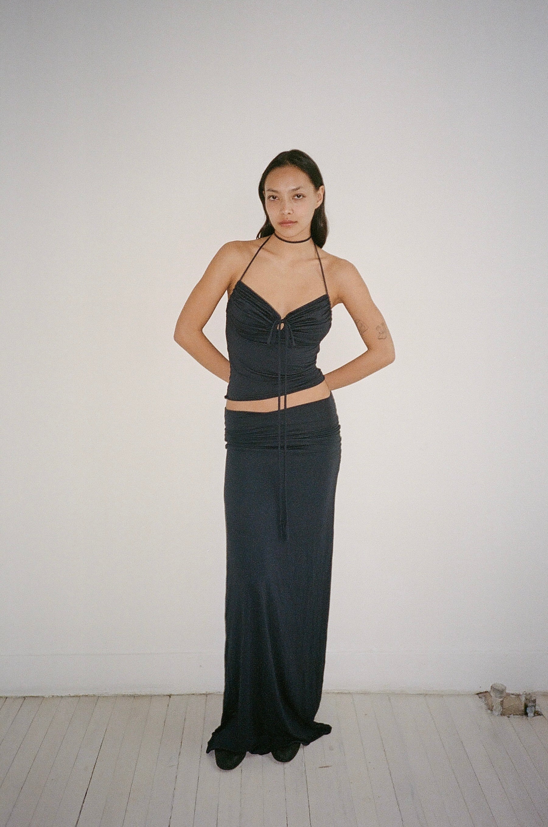 Bustier top in viscose, navy