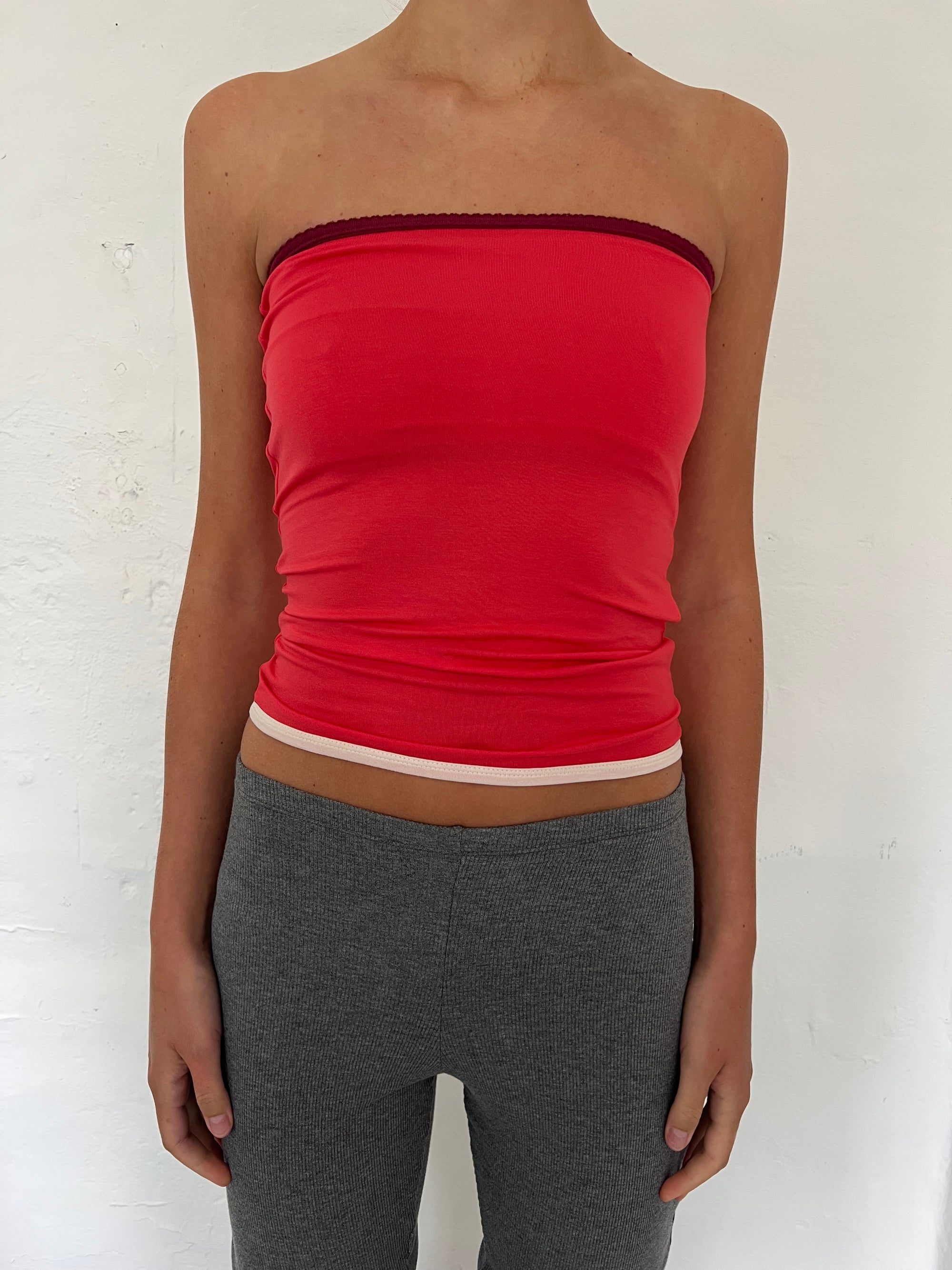 Bandeau top in viscose, picoeta cherry/red/ivory