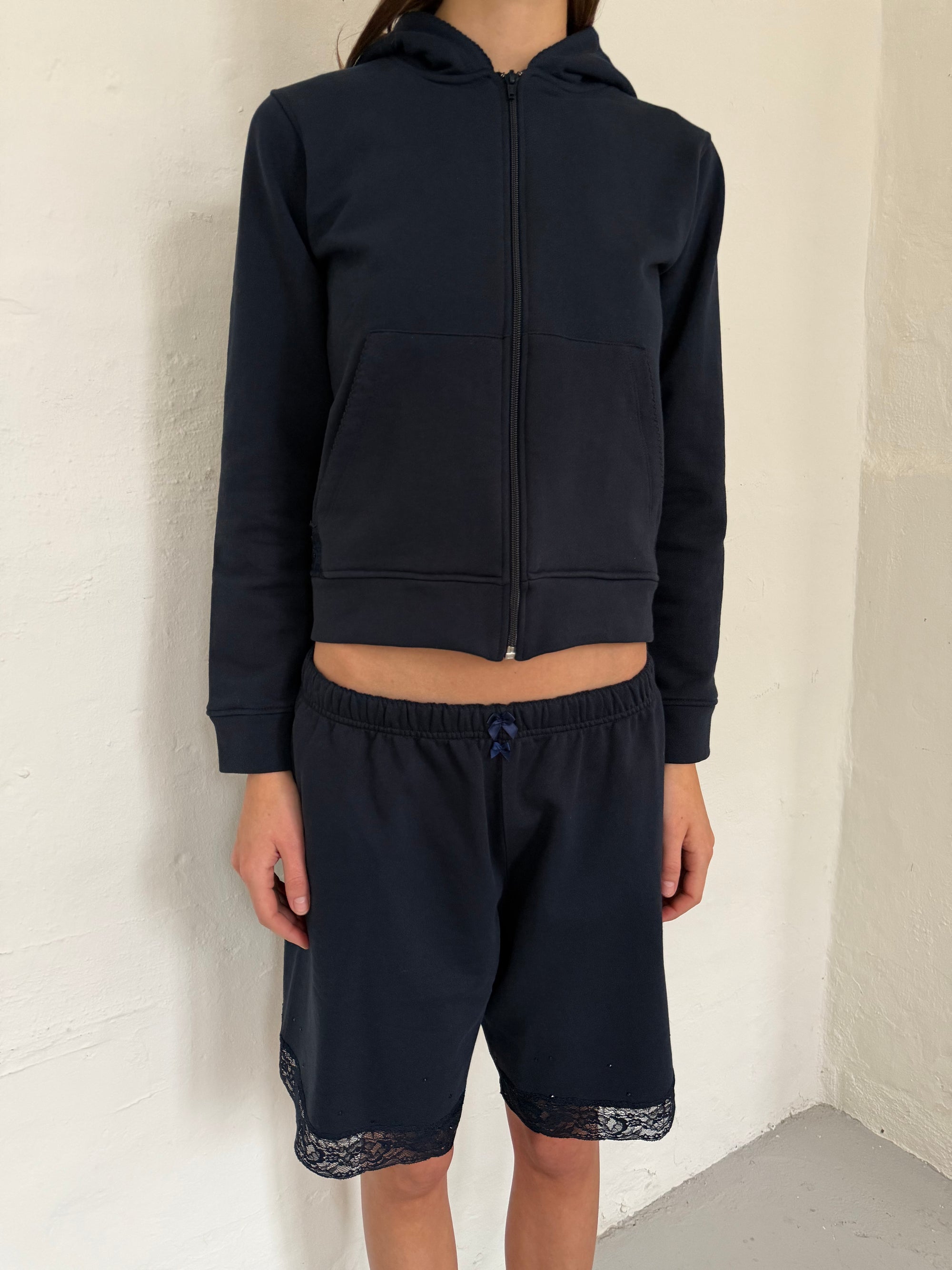 Lace Bermuda Sweatshorts in Cotton, Navy