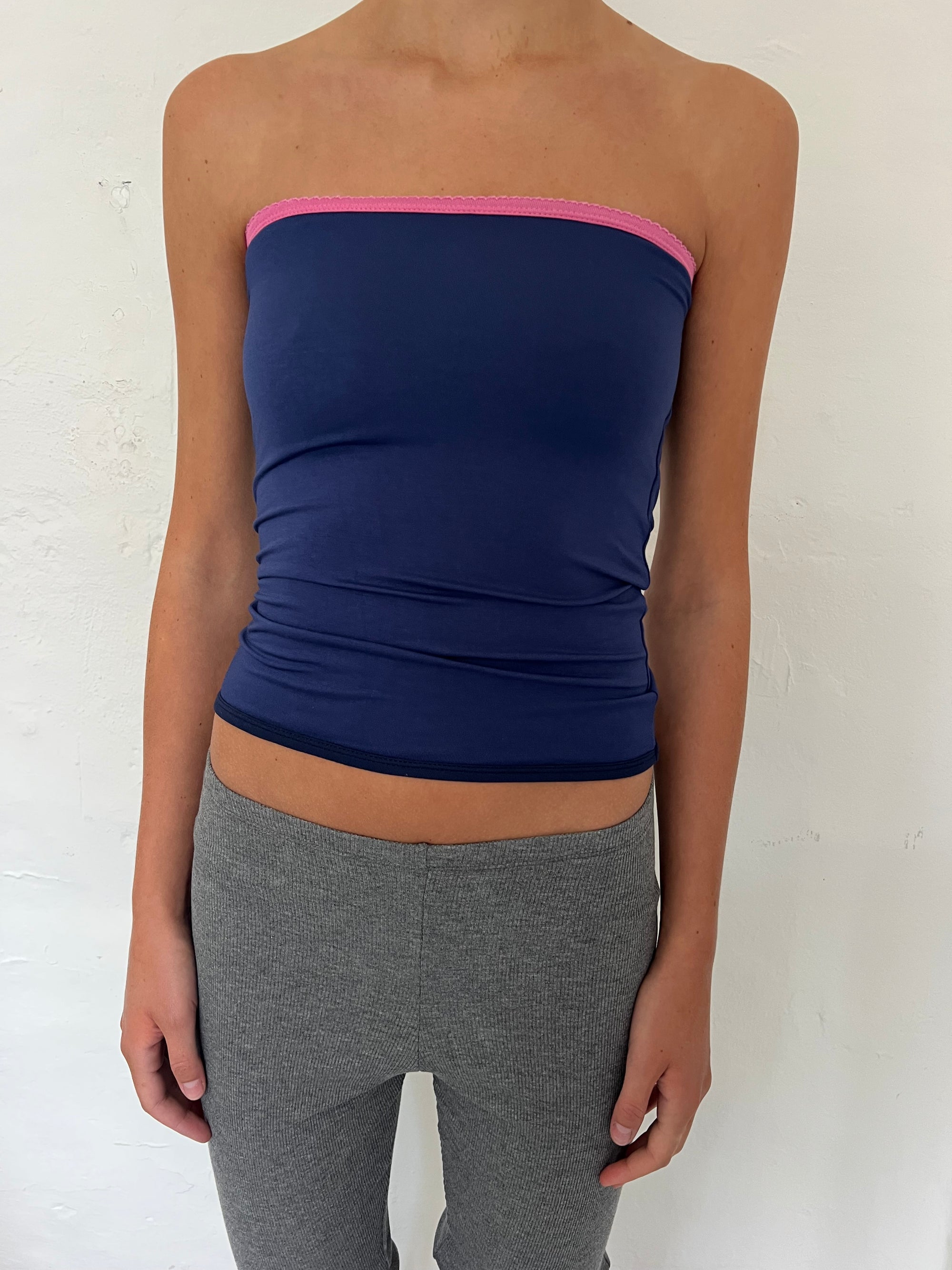 Bandeau top in viscose, picoeta pink/ocean/navy
