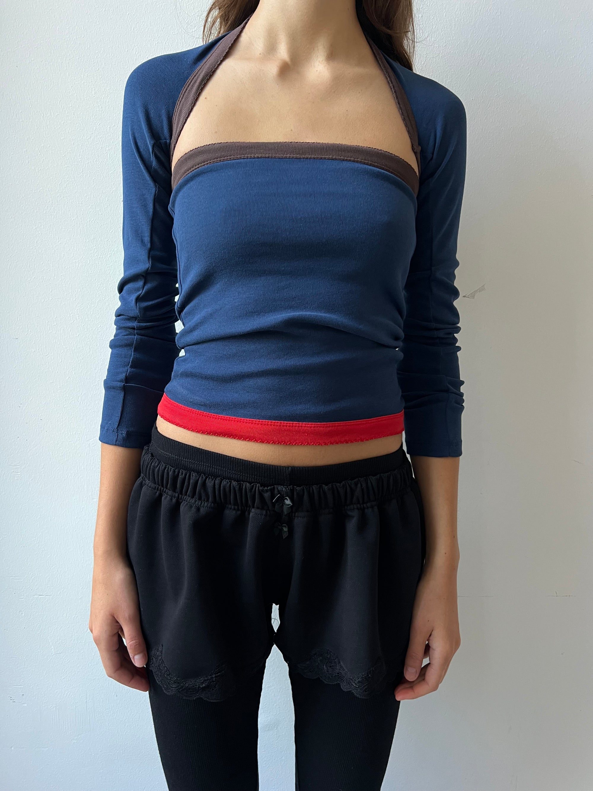 2-piece top in cotton, picoeta brown/navy/red