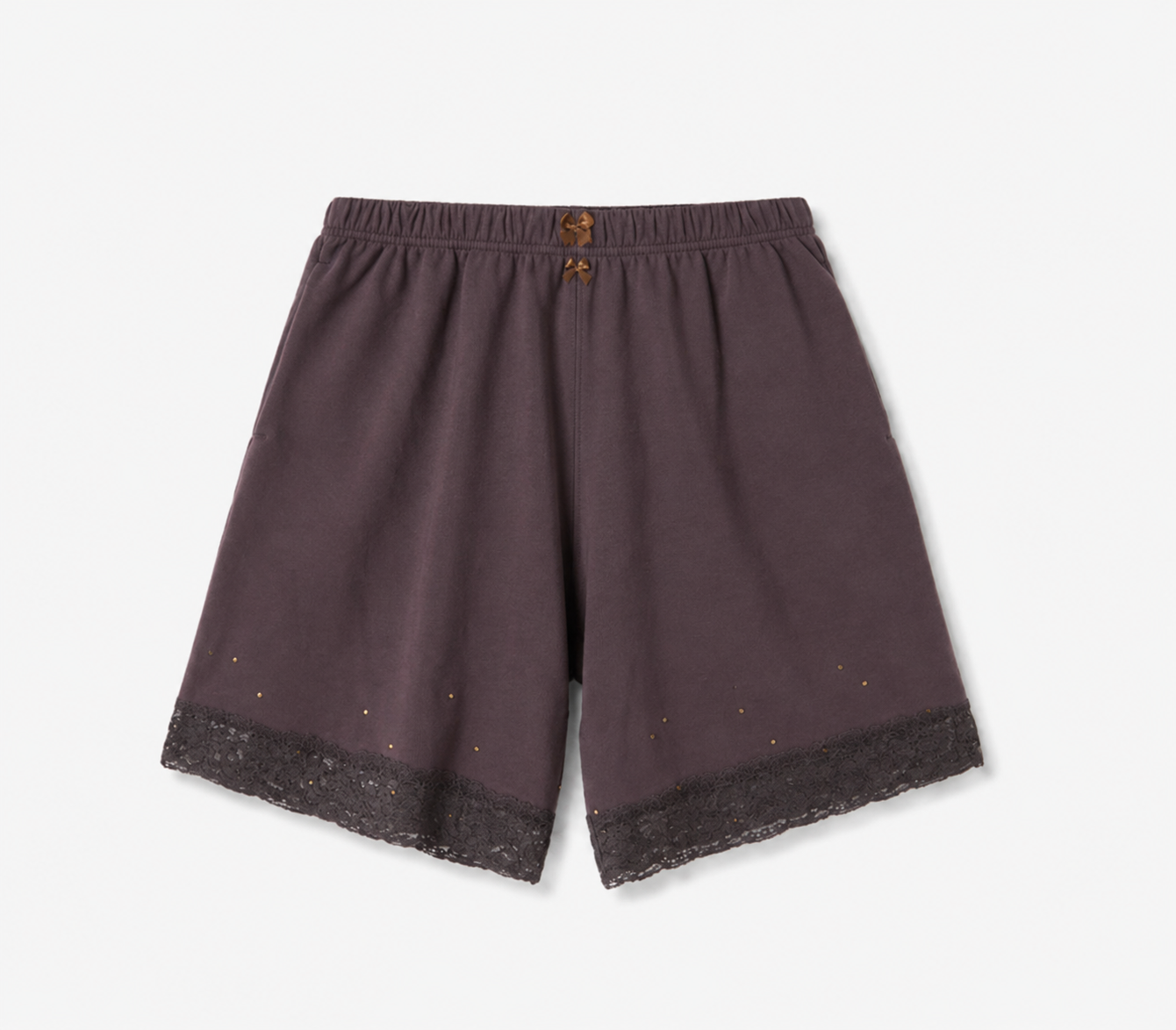 Lace Bermuda Sweatshorts in Cotton, Cocoa Brown