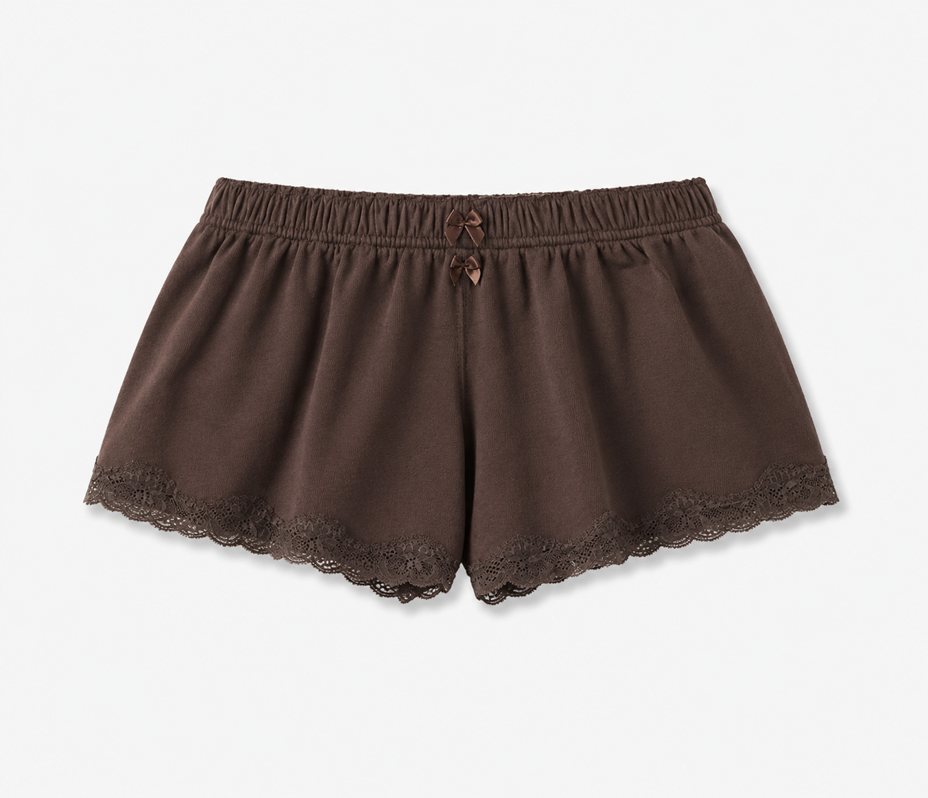 Lace Mini Sweat Shorts in cotton, Cocoa Brown