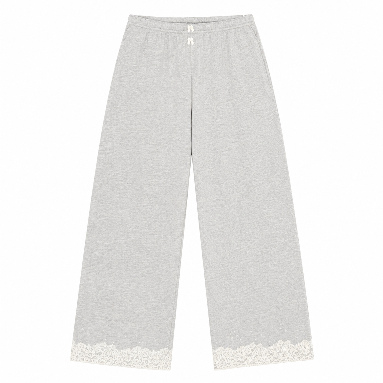 Lace Sweatpants in Cotton Fleece, Light Grey Melange