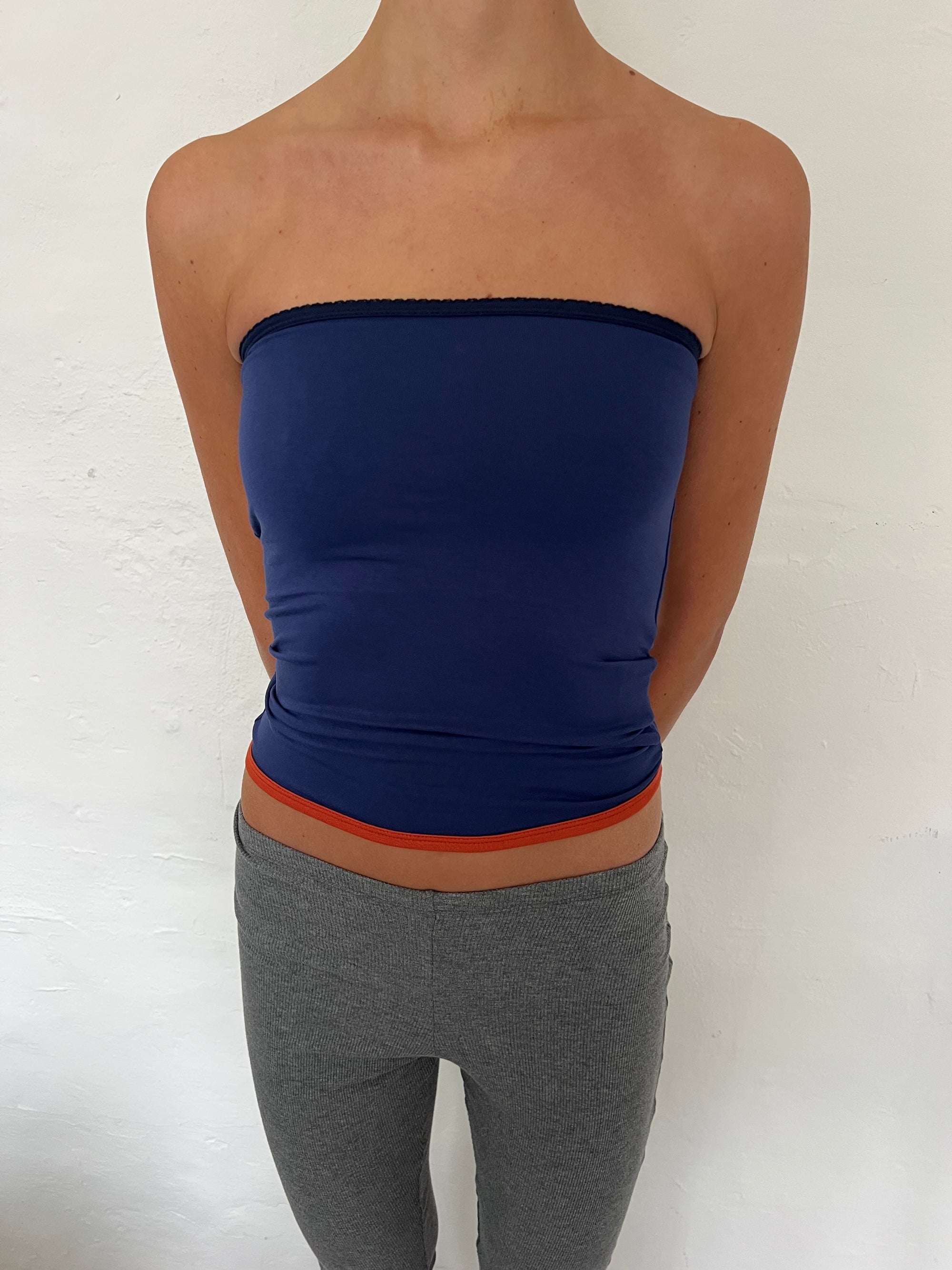 Bandeau top in viscose, picoeta blue/ocean/burnt