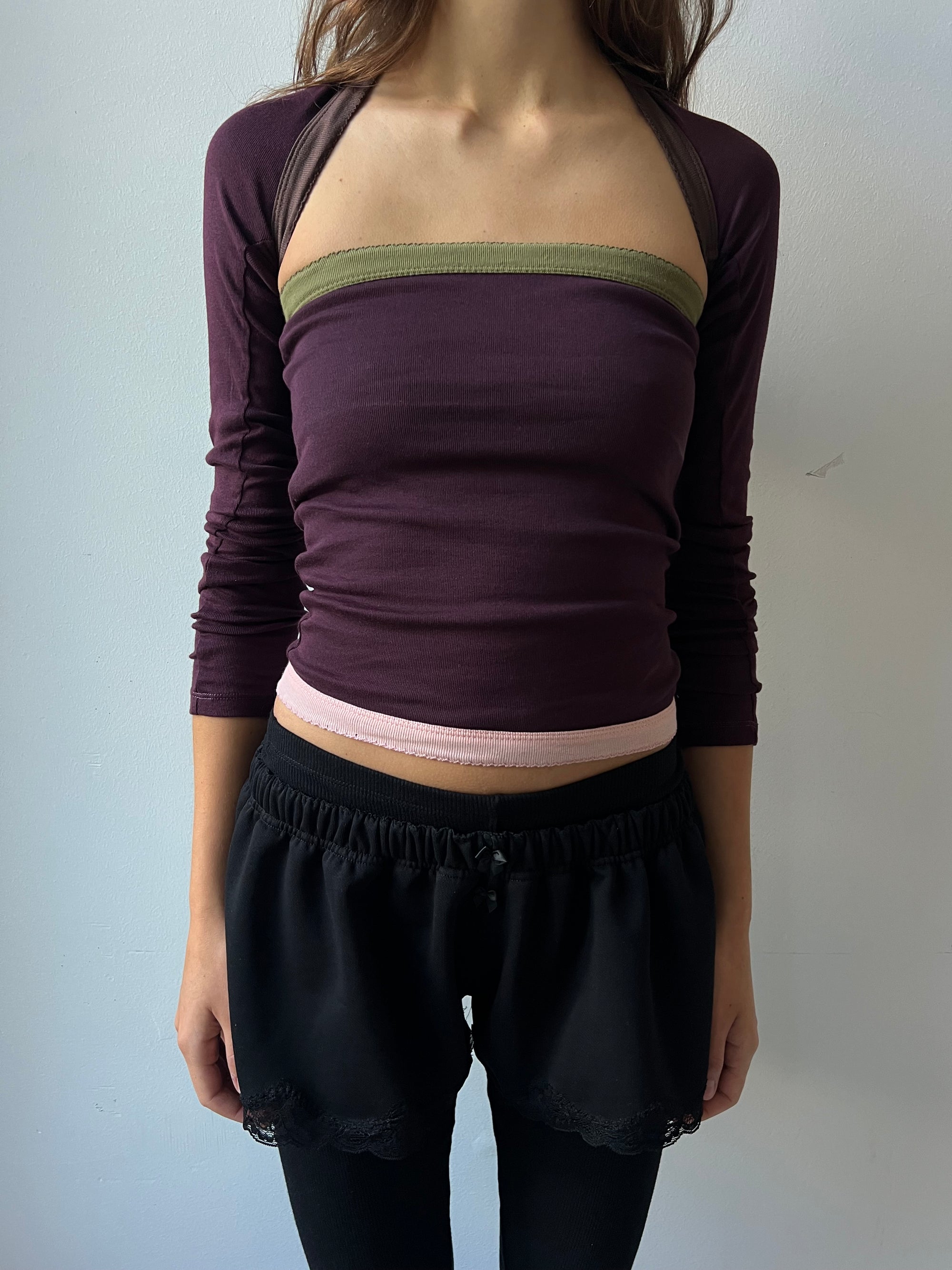 2-piece top in cotton, picoeta khaki/aubergine/pink