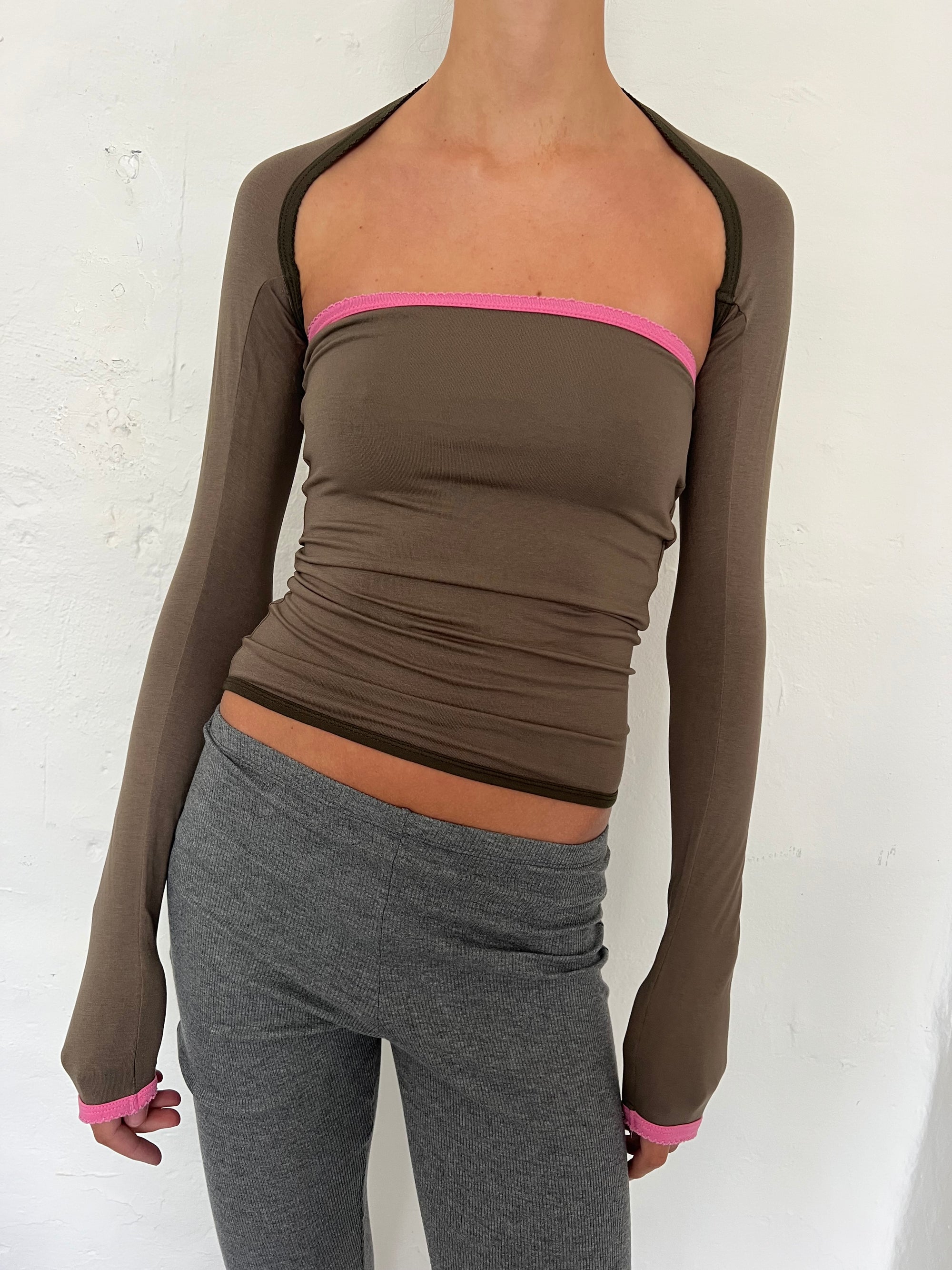 2-piece top in viscose, picoeta pink/olive/army