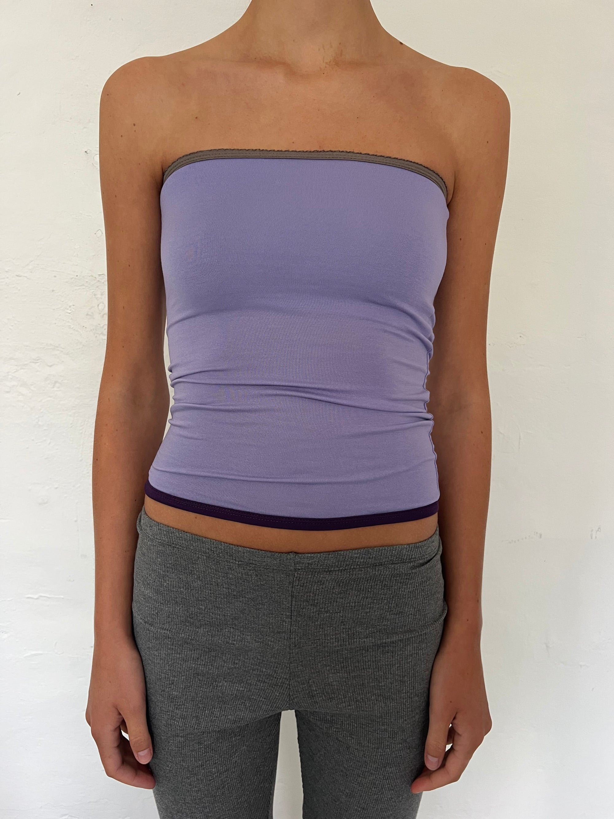 Bandeau top in viscose, picoeta grey/lilac/lila