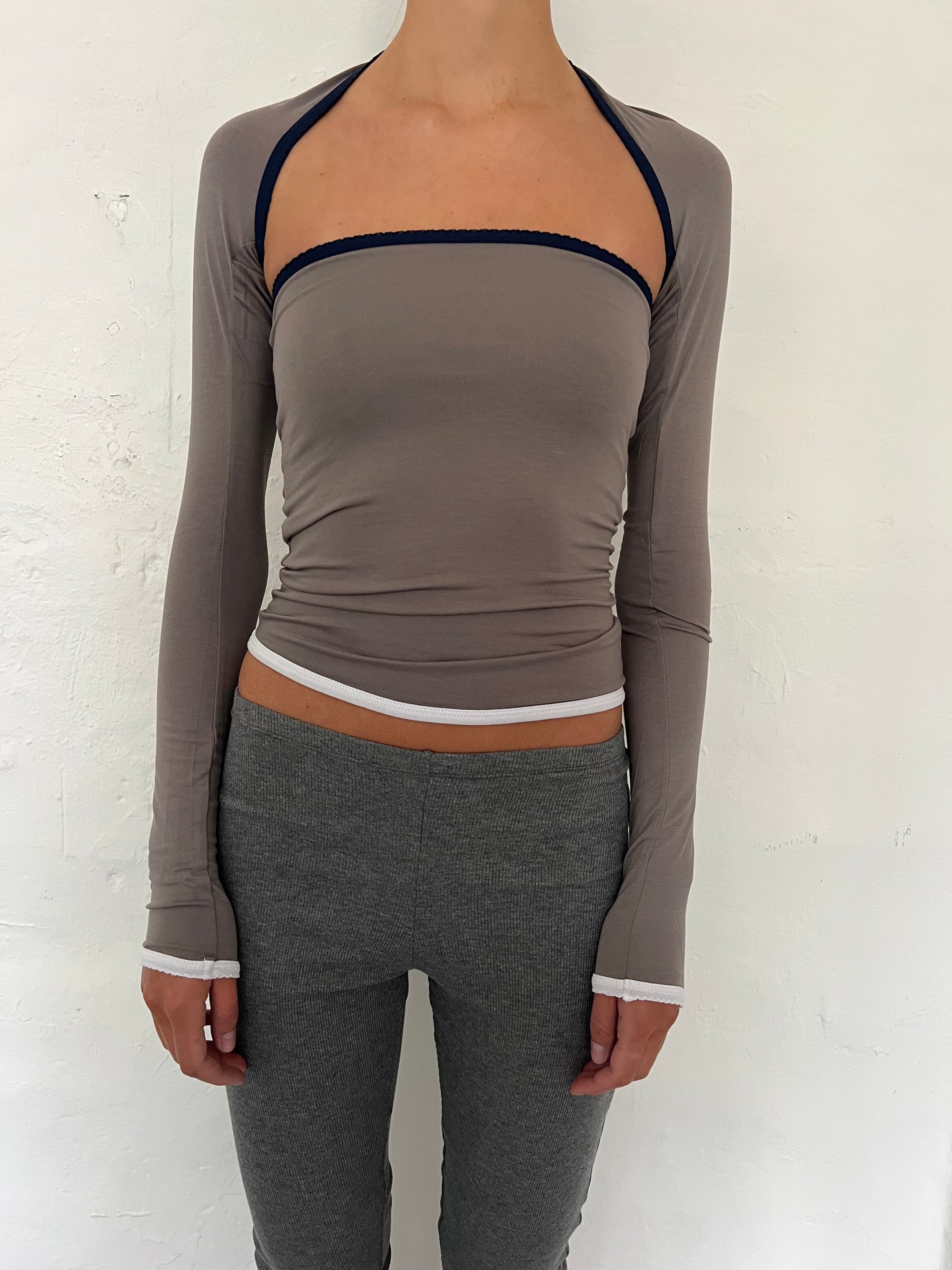 2-piece top in viscose, picoeta navy/grey/ivory