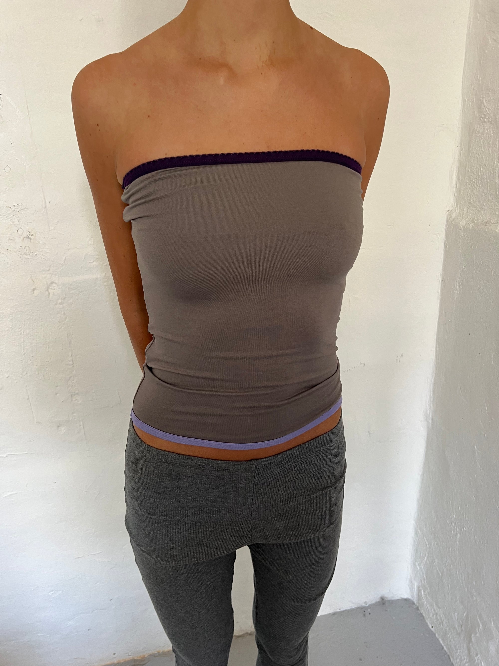 Bandeau top in viscose, picoeta black/beigegrey/lilac