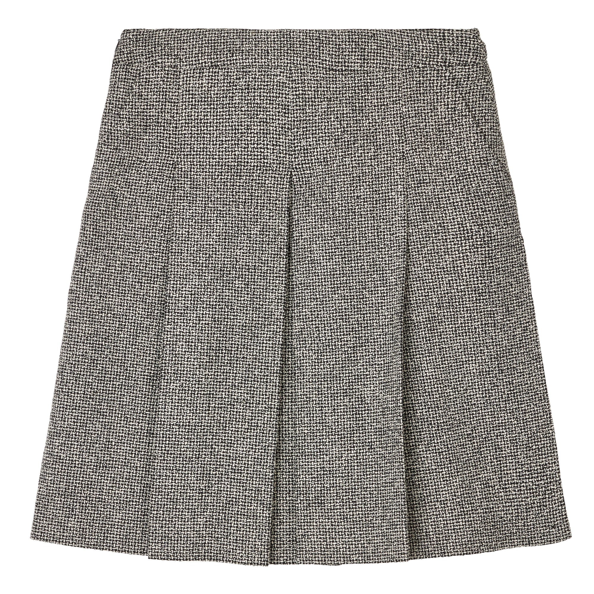 Full-lenght pleated skirt in black white checked bouclé wool blend