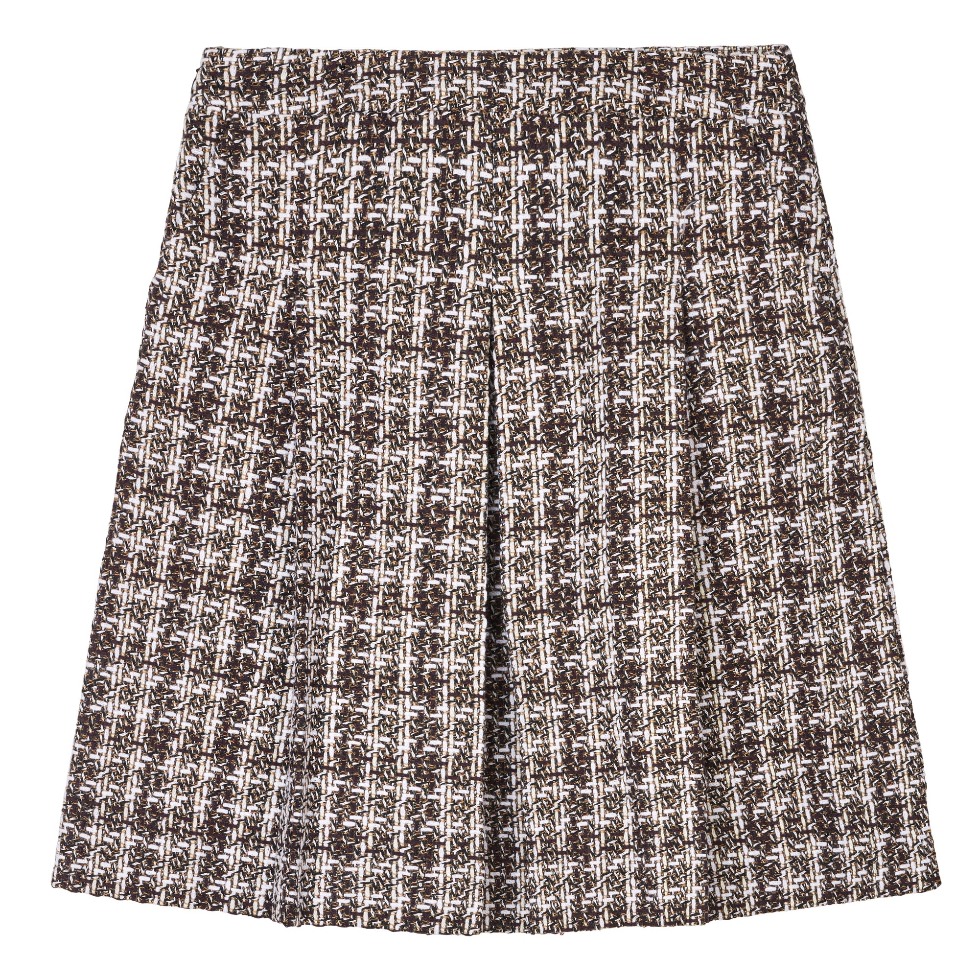 Full-lenght pleated skirt in burgundy checkered bouclé wool blend