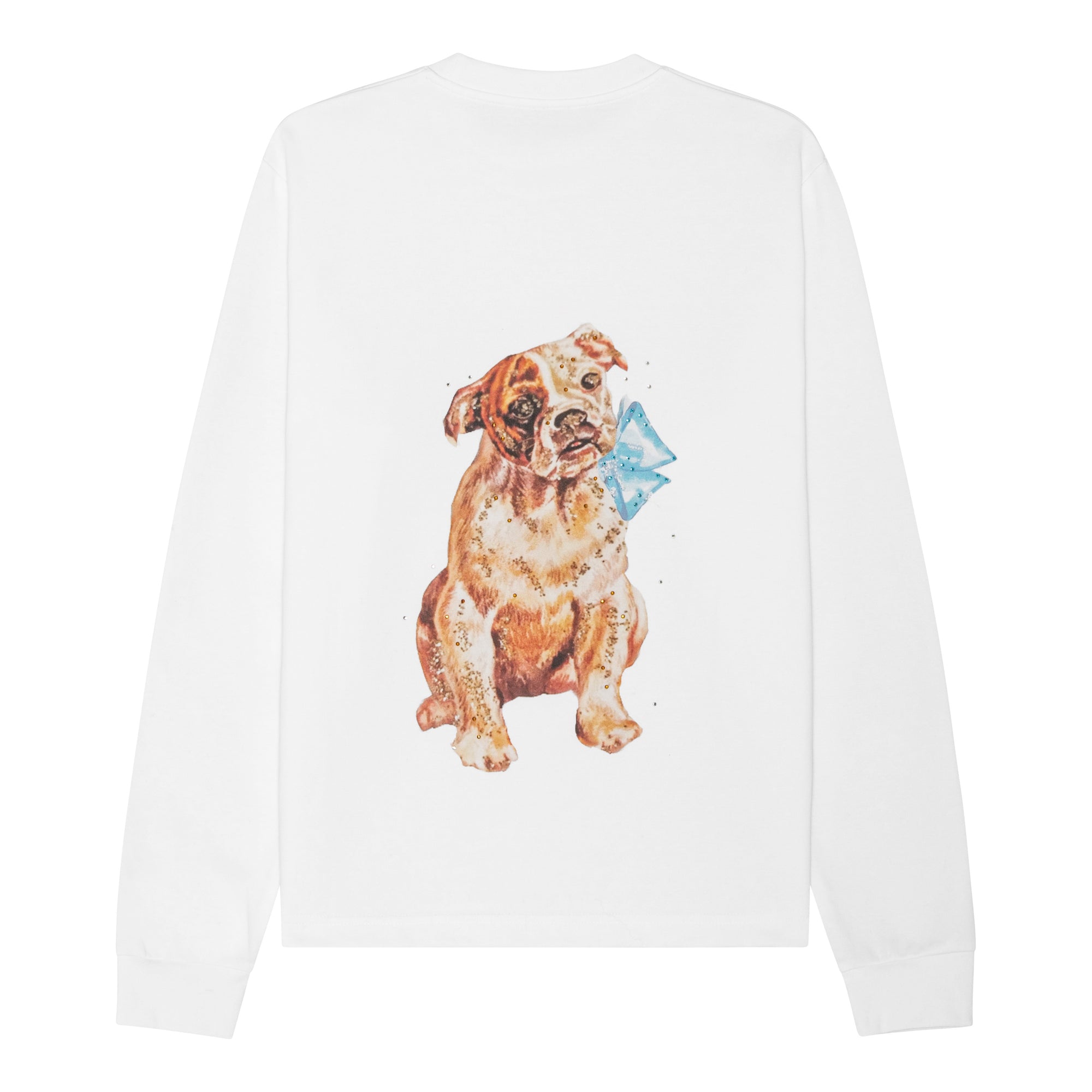 Oversized fit long sleeve dog t-shirt in cotton blend, white