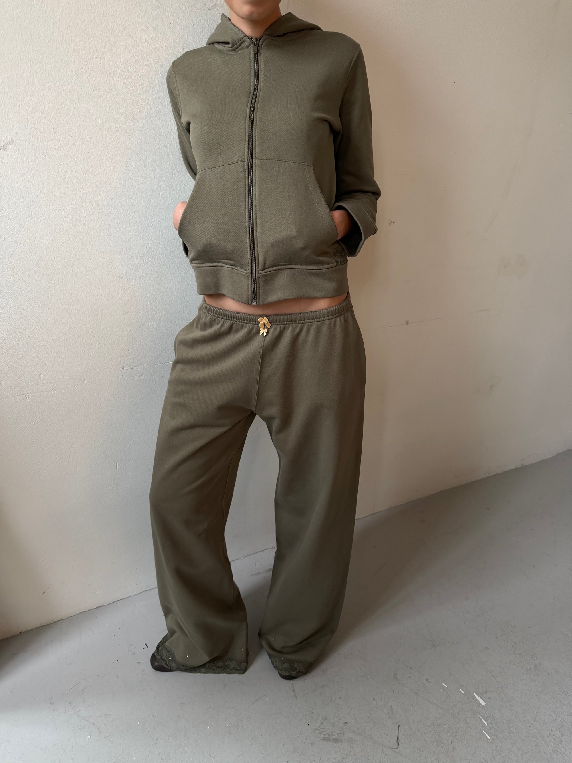 Lace sweatpants in cotton, khaki