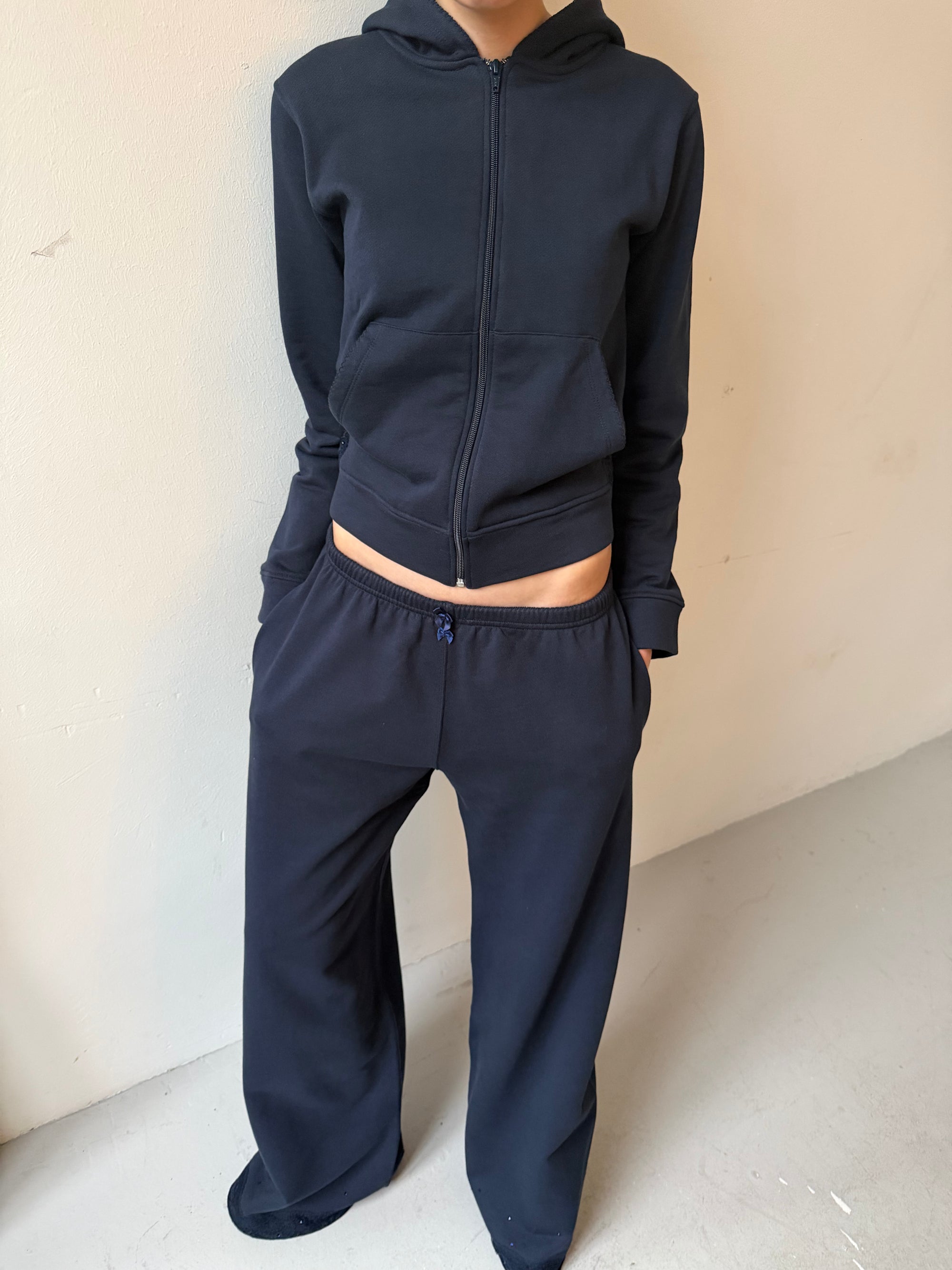 Lace sweatpants in cotton, navy