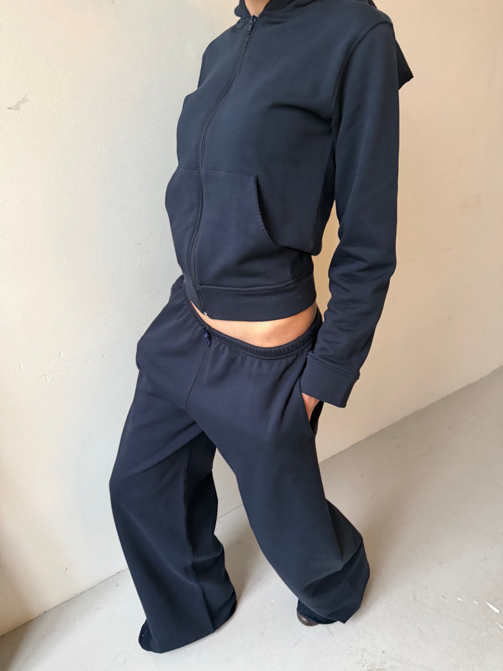 Lace sweatpants in cotton, navy