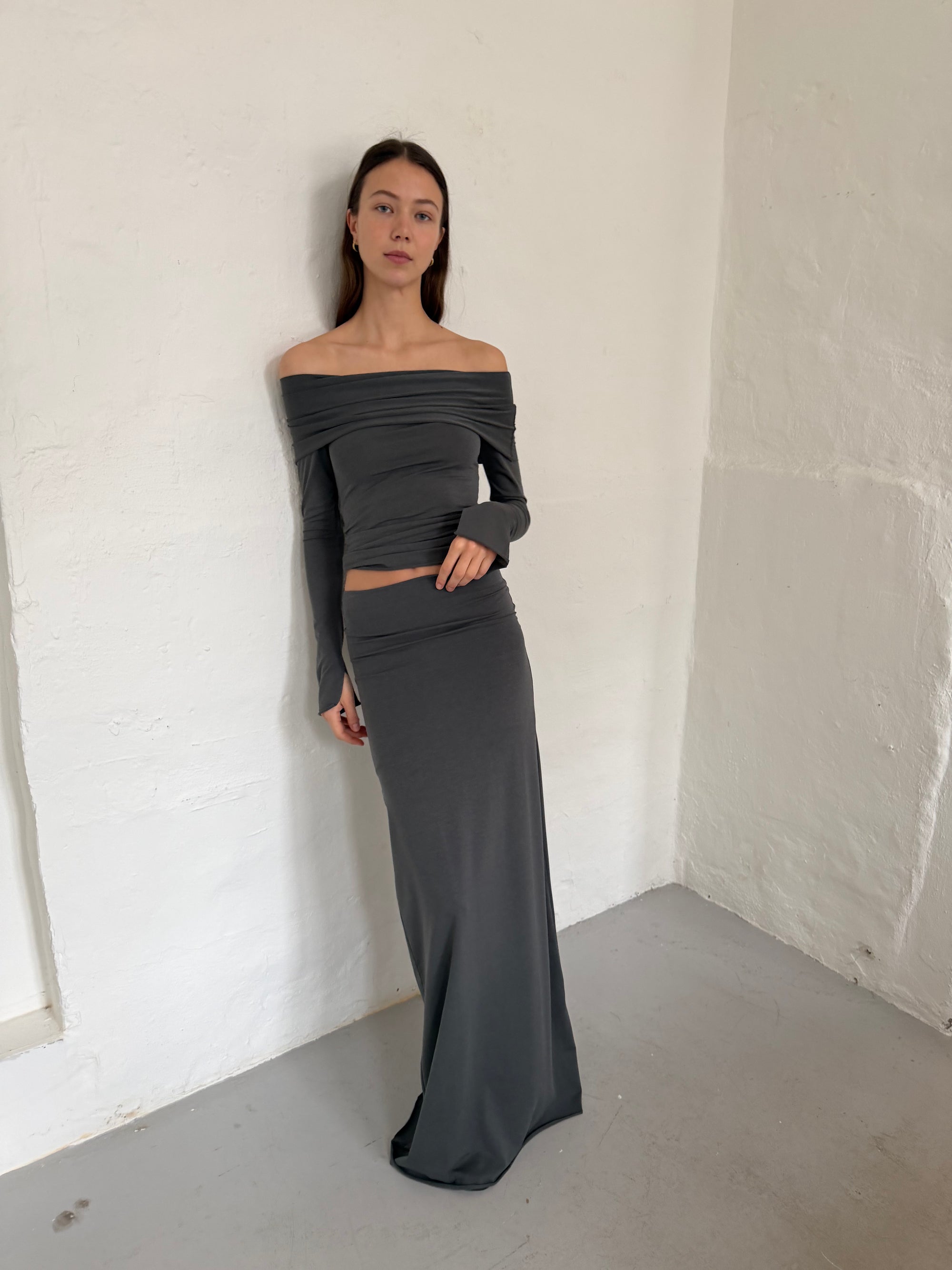 Full-Lenght Skirt in Viscose, Petrolium