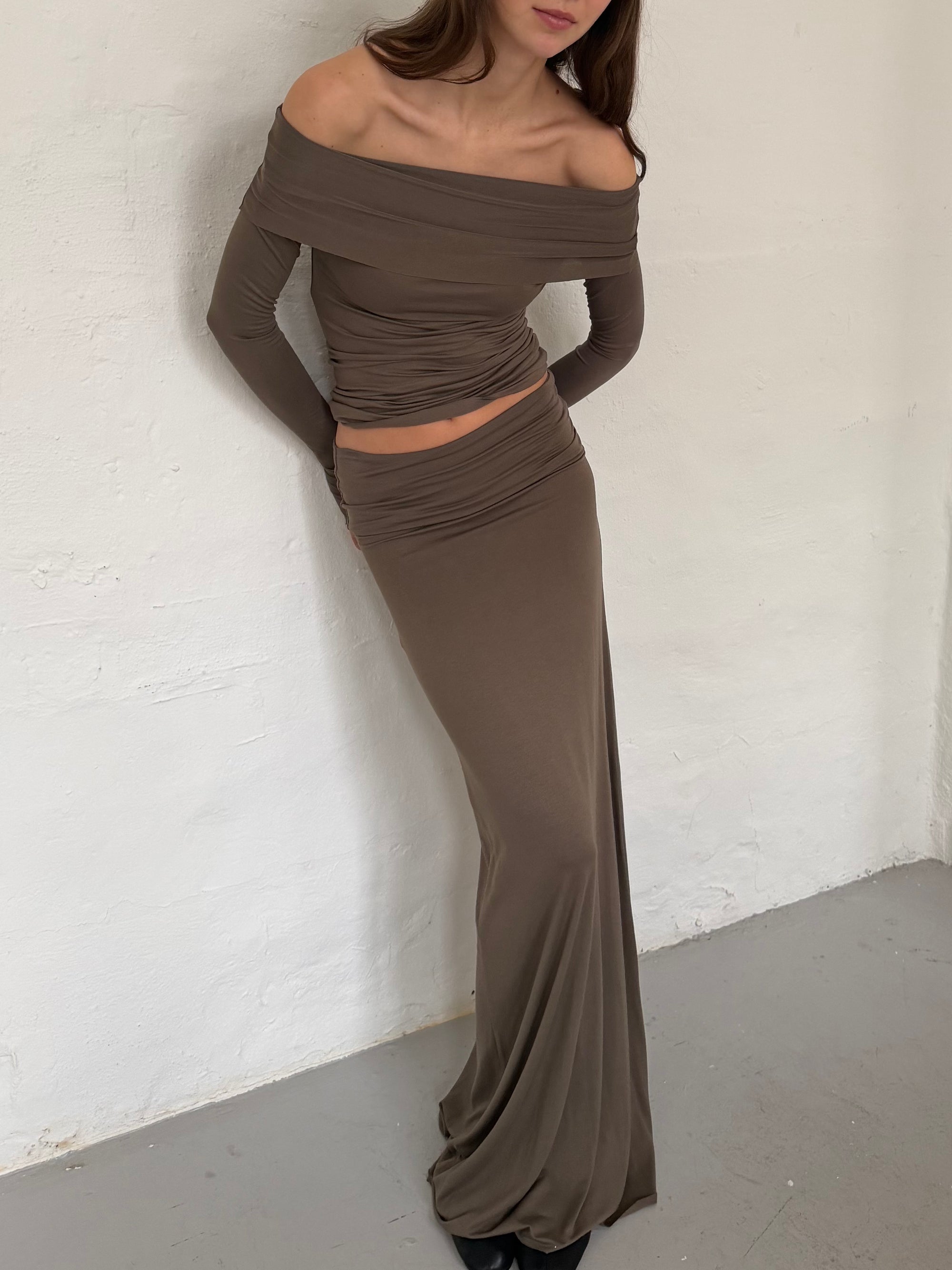 Full-Lenght Skirt in Viscose, Olive