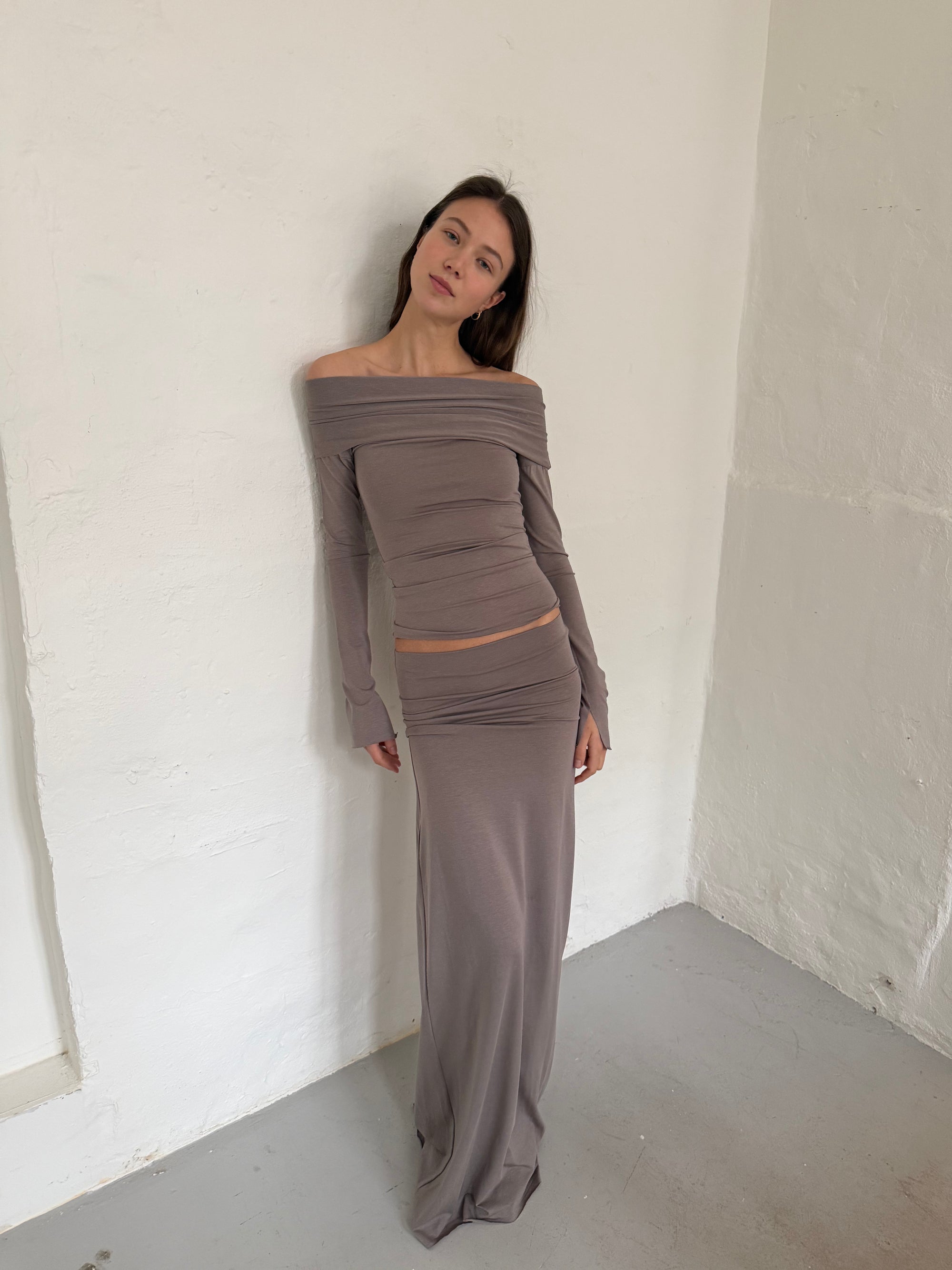 Full-Lenght Skirt in Viscose, Taupe