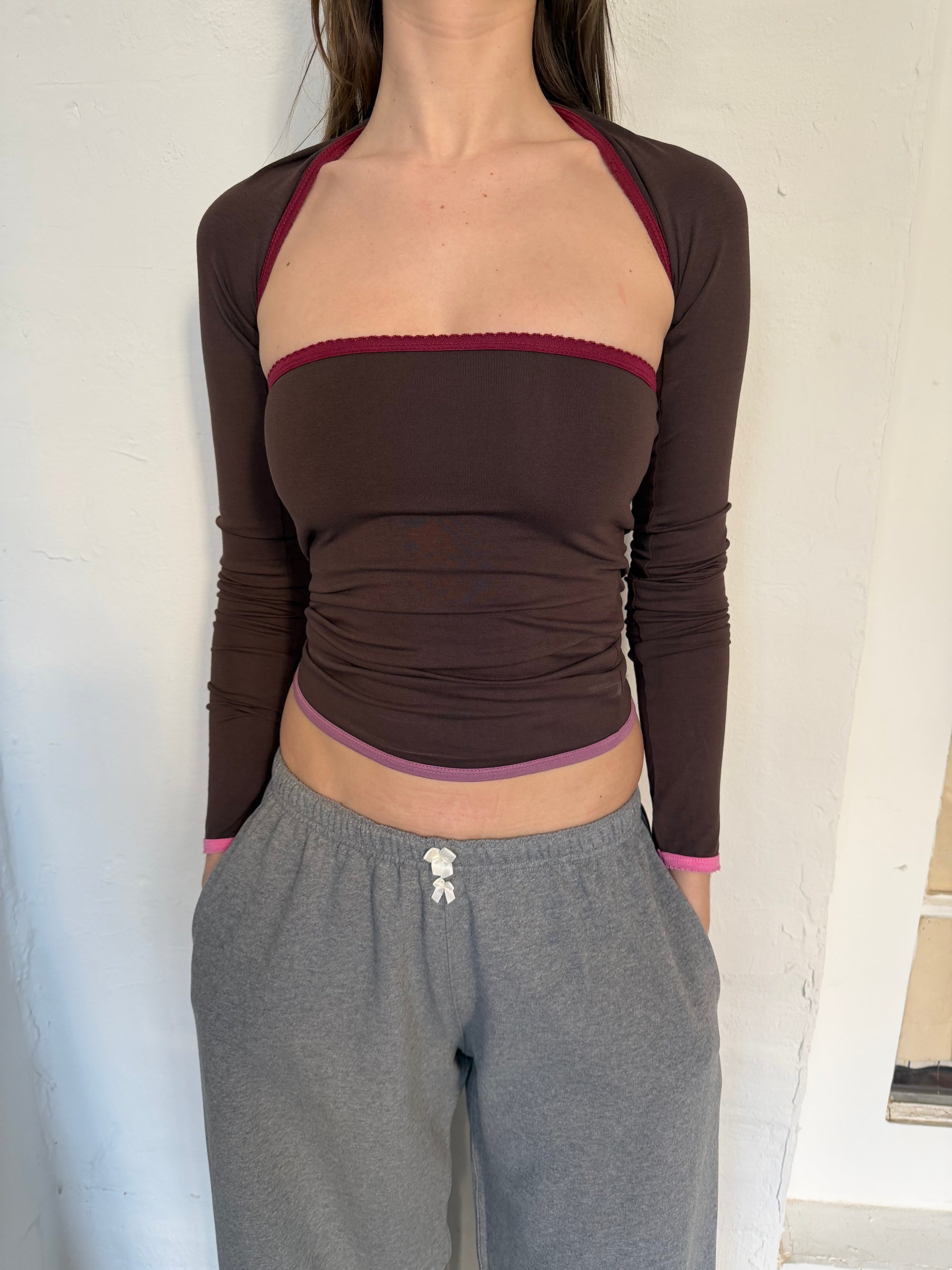 2-piece Top in Cotton, Burgundy/Brown/Rose