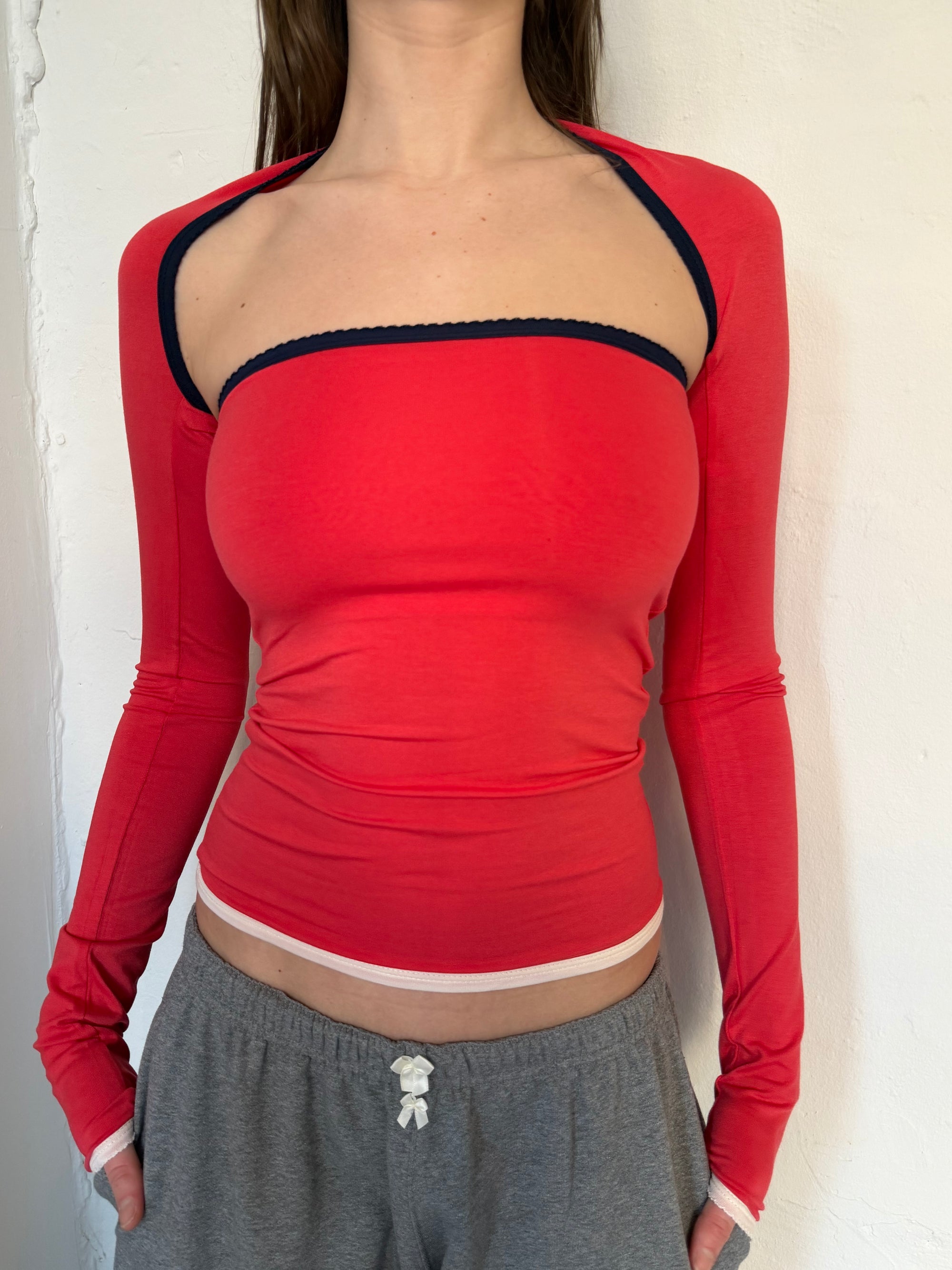 2-piece Top in Cotton, Navy/Red/Ivory