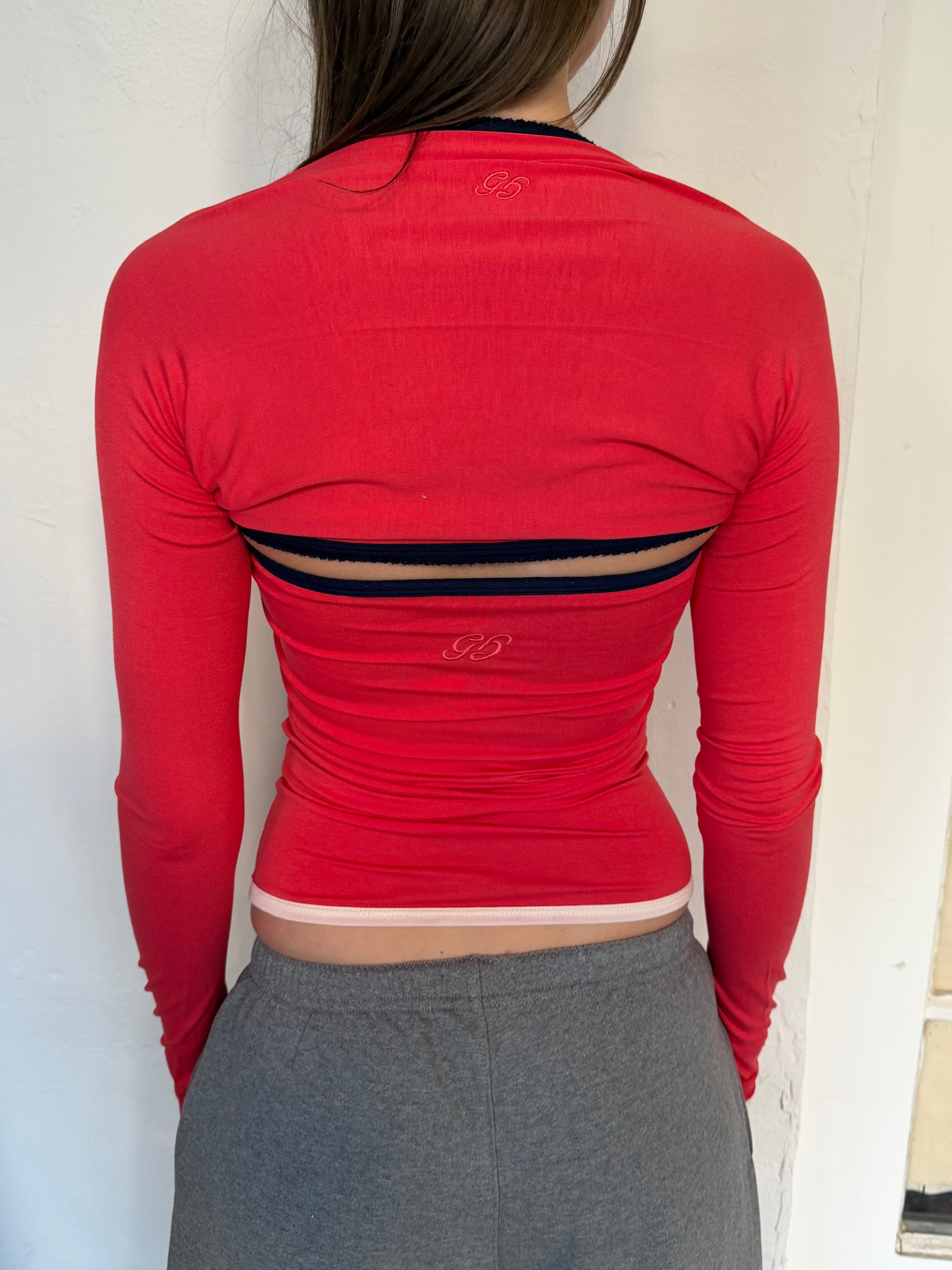 2-piece Top in Cotton, Navy/Red/Ivory