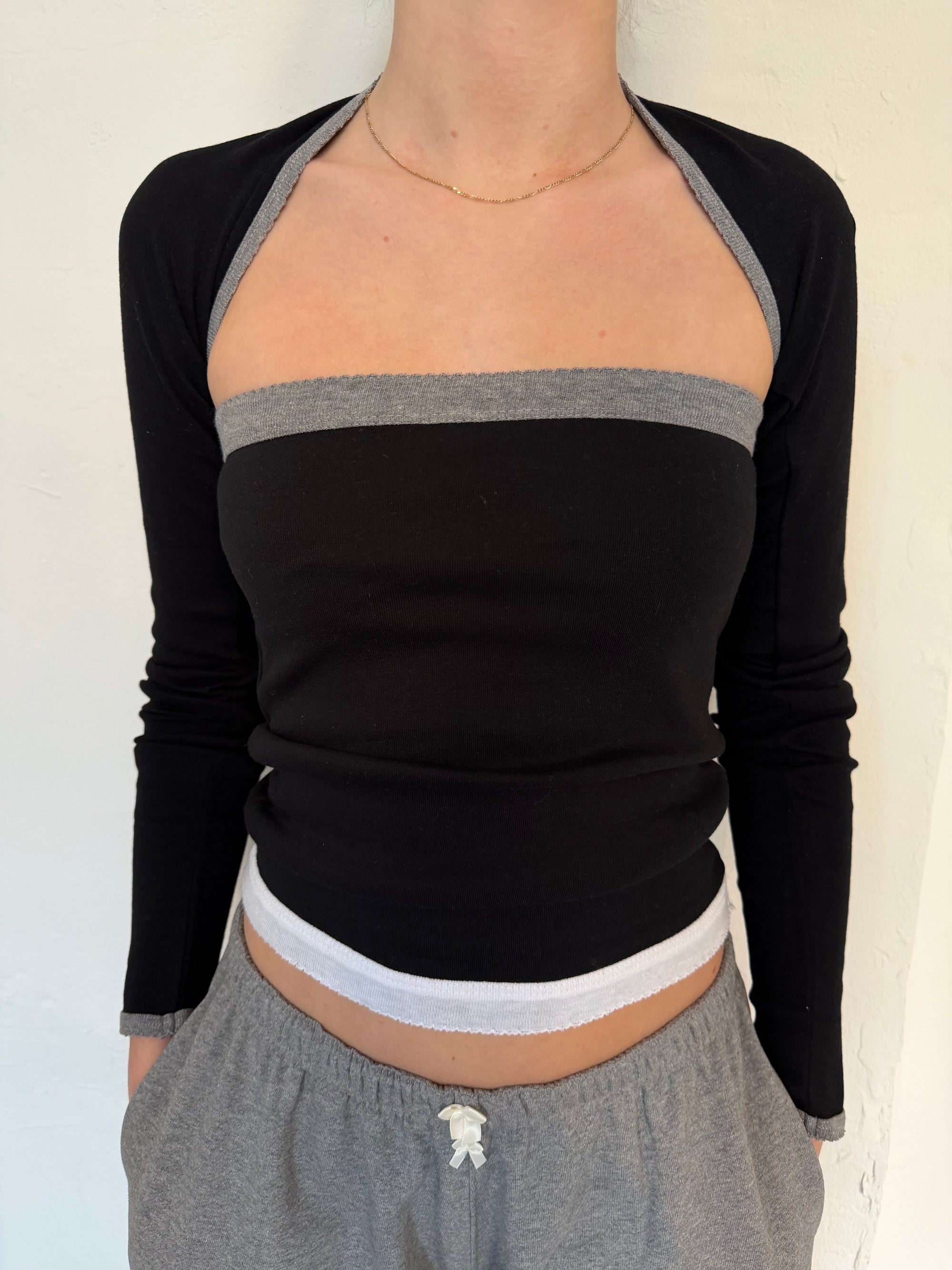 2-piece Top in Cotton, Grey/Black/Ivory
