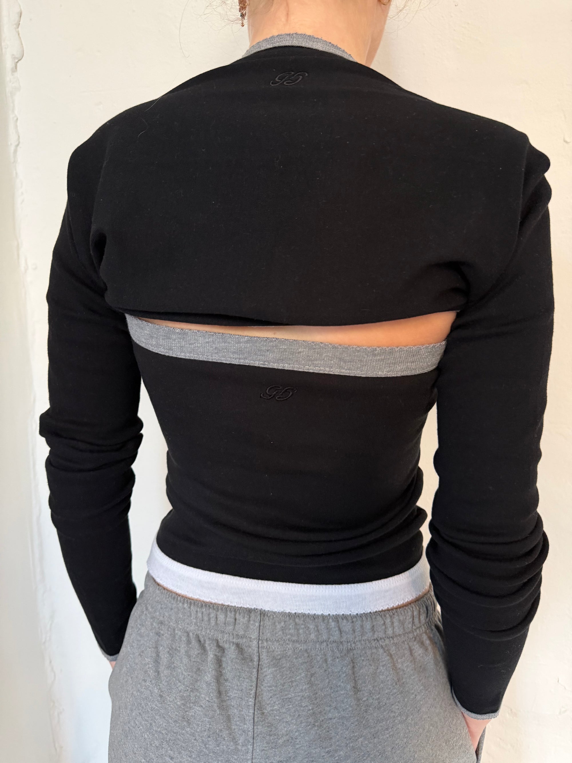 2-piece Top in Cotton, Grey/Black/Ivory