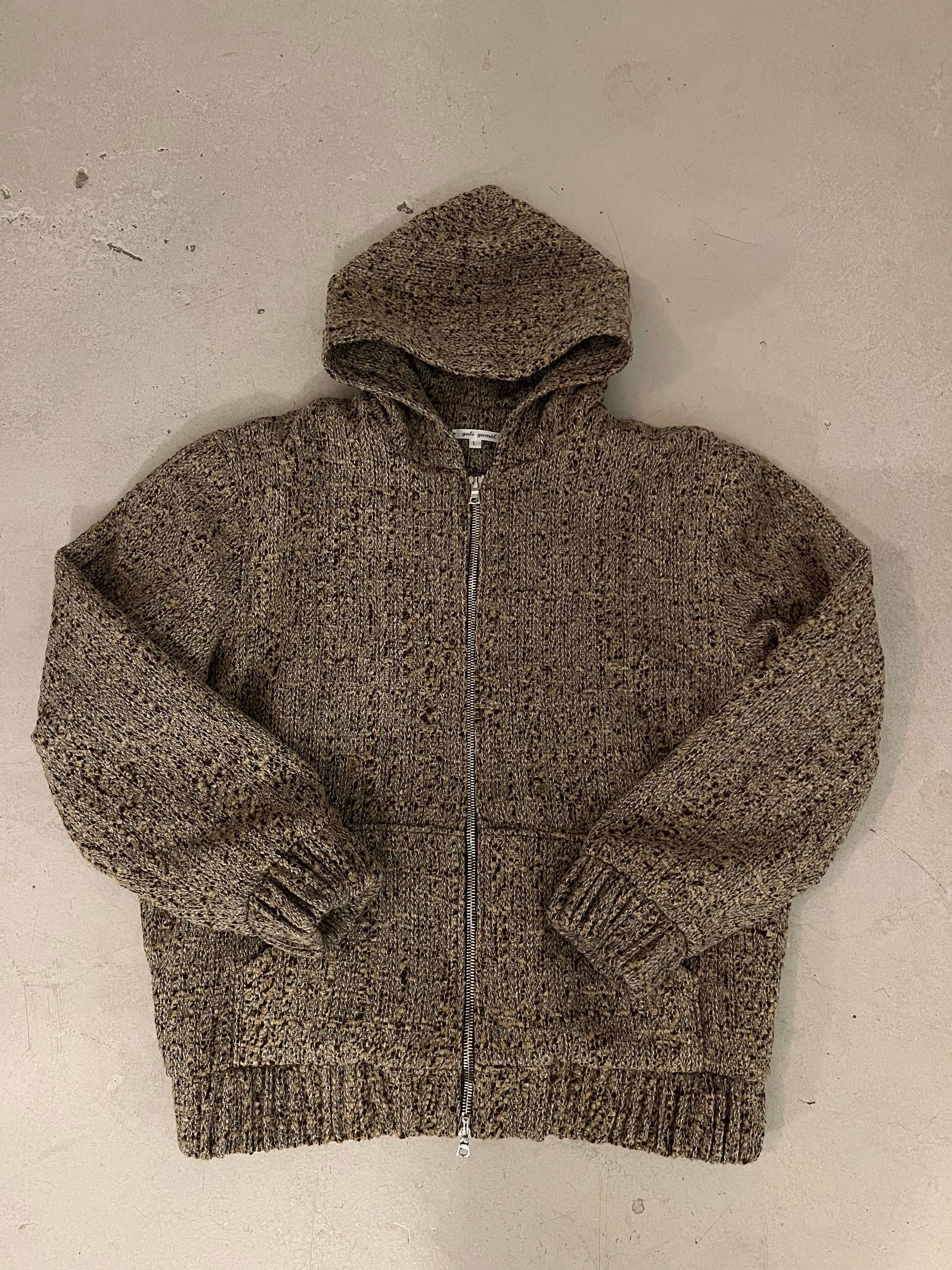 made to order, Hooded zip-up jacket in bouclé wool blend, beige brown