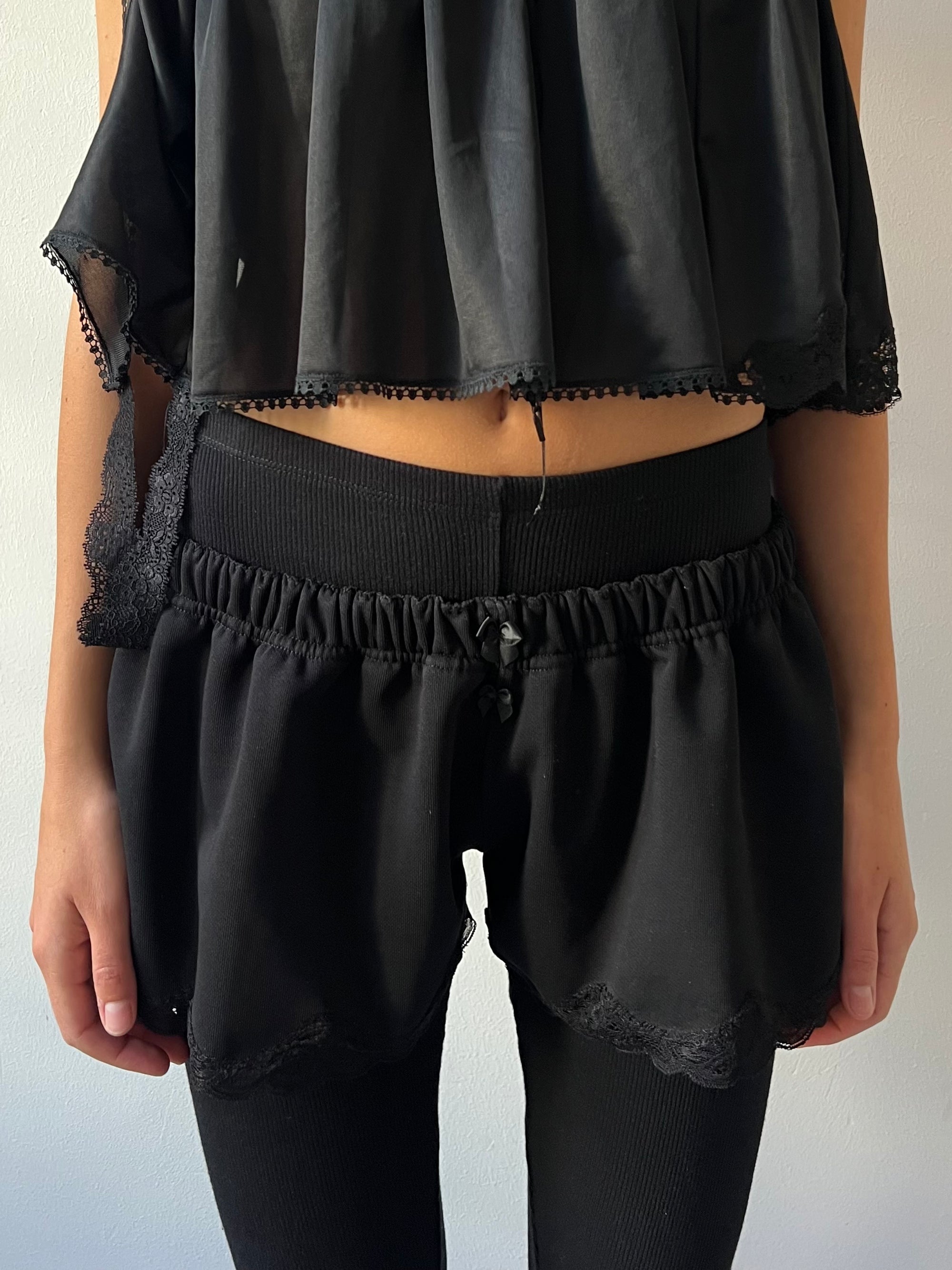 Lace Mini Sweat Shorts in Cotton, Black
