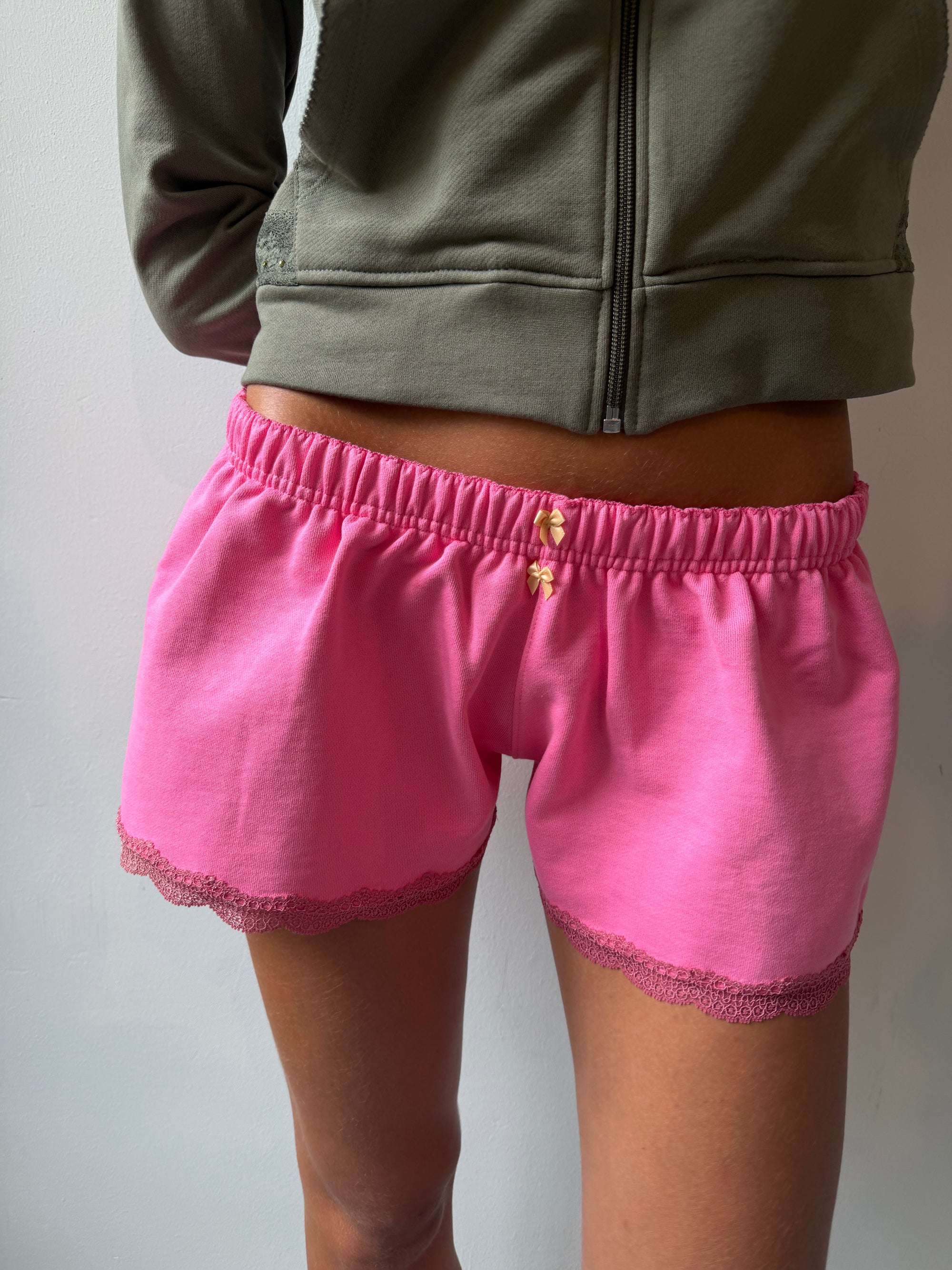 Lace Mini Sweat Shorts in cotton, Pink
