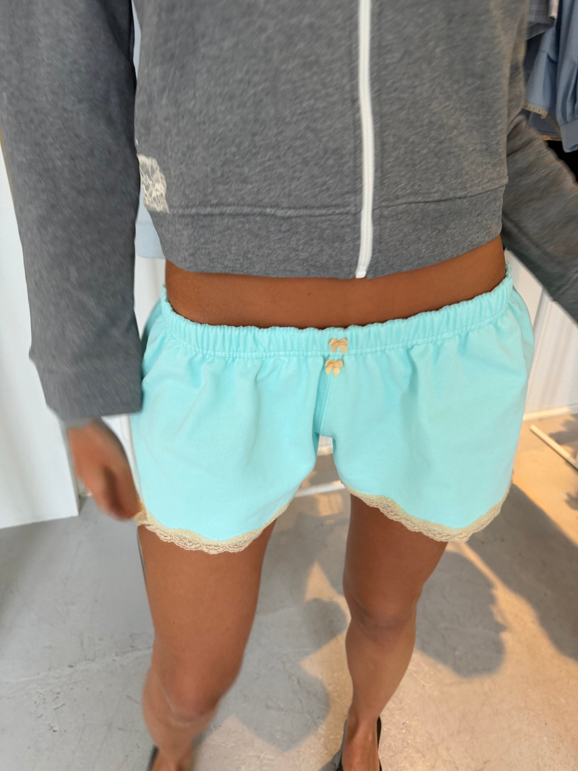 Lace Mini Sweat Shorts in Cotton, Antique