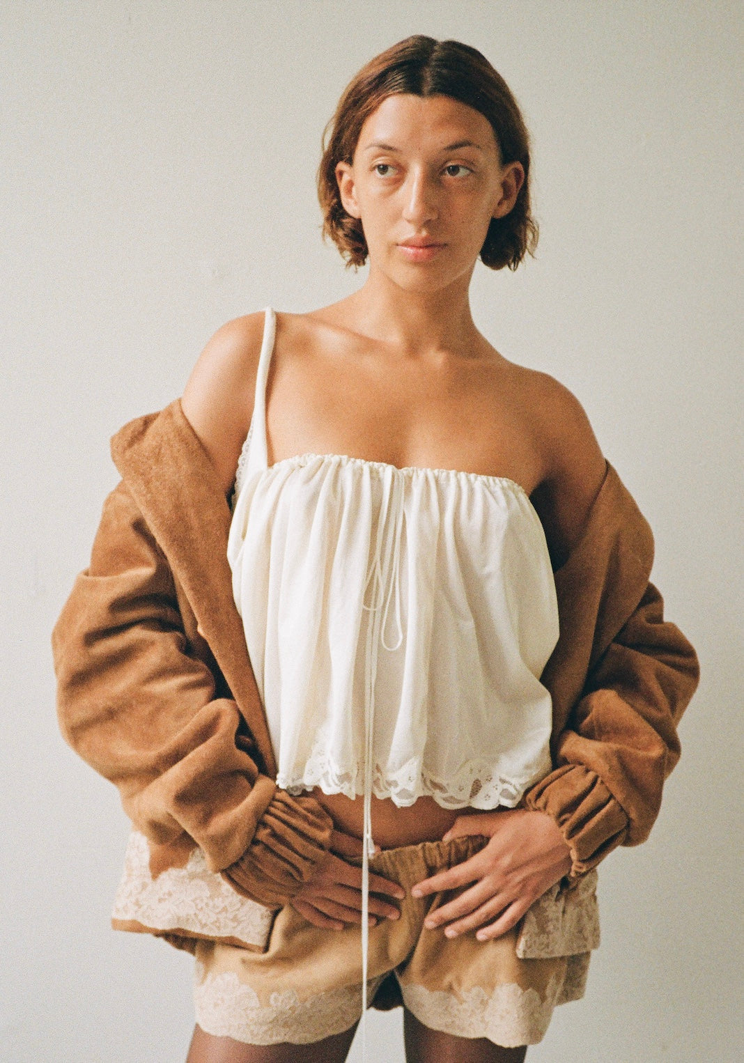 Upcycled nightgown 3-in-1 top in nylon, cream