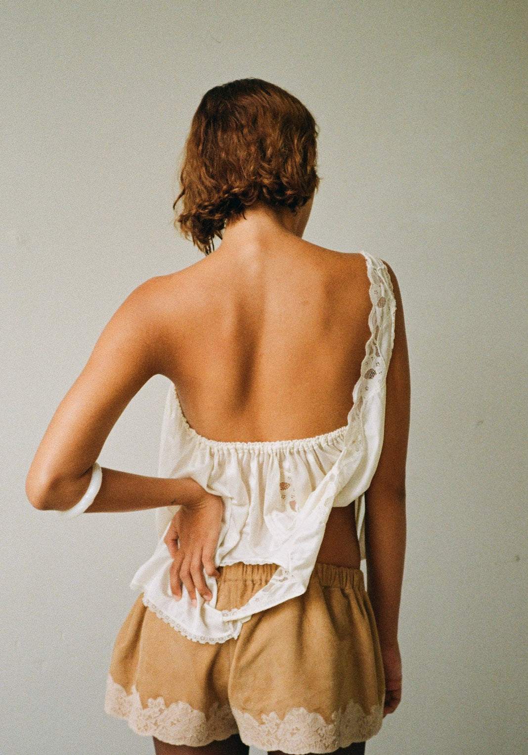Upcycled nightgown 3-in-1 top in nylon, cream
