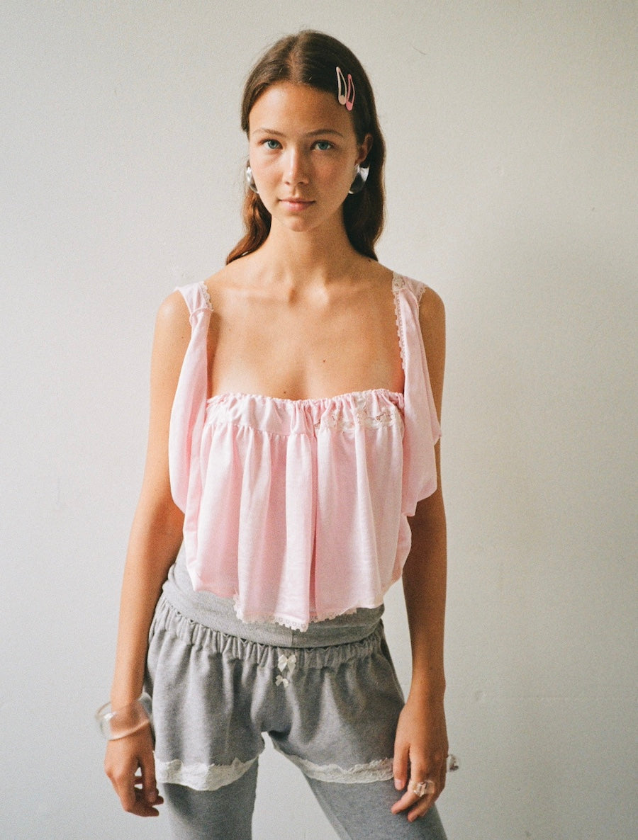 Upcycled nightgown 3-in-1 top in nylon, pink