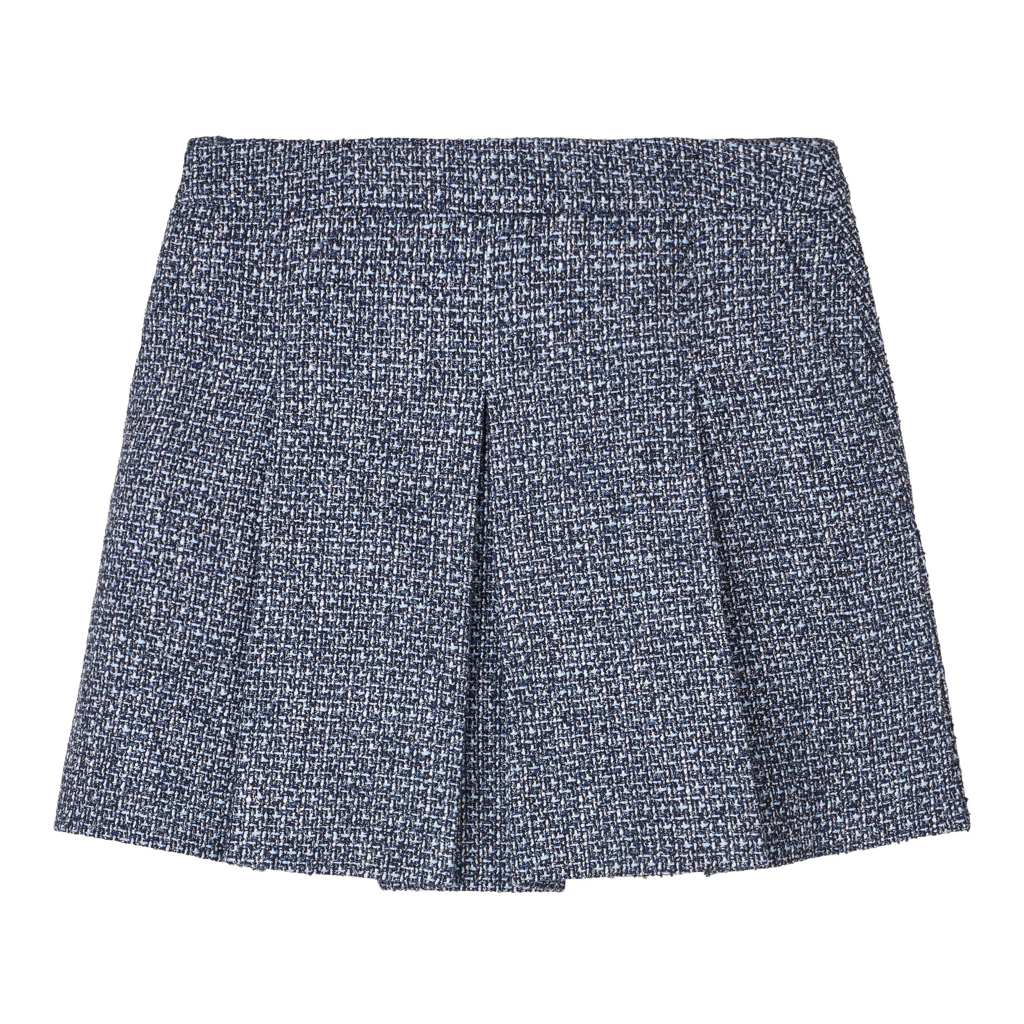 Knee-lenght pleated skirt in blue confetti bouclé wool blend