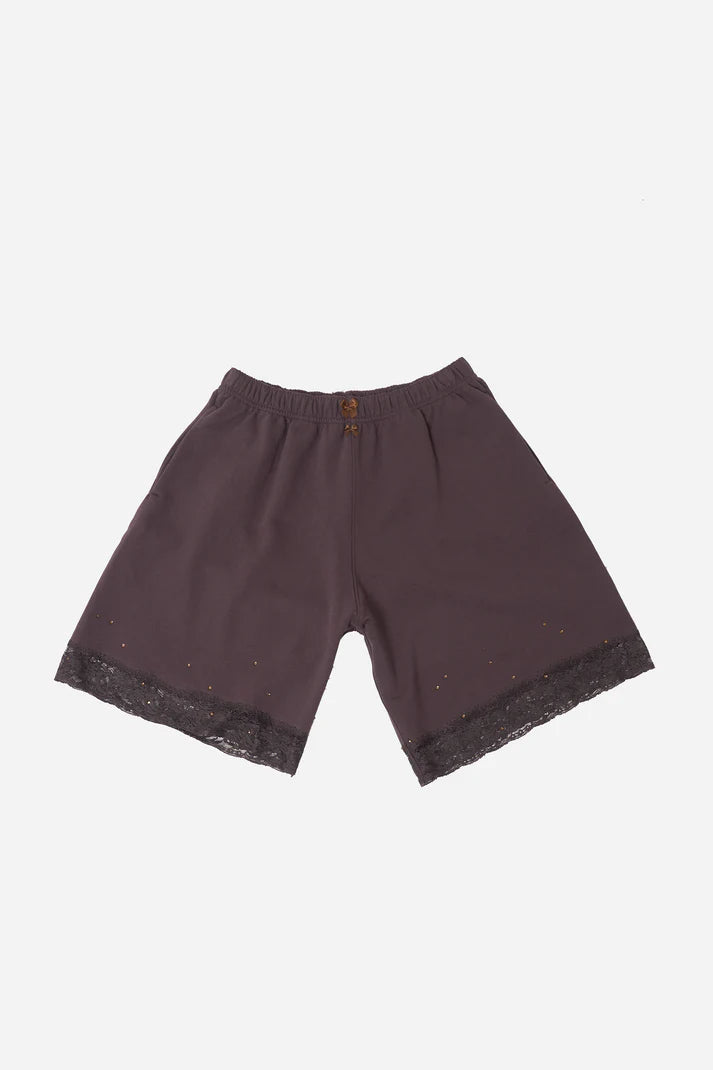 Lace Bermuda Sweatshorts in Cotton, Cocoa Brown