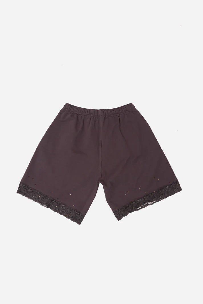 Lace Bermuda Sweatshorts in Cotton, Cocoa Brown