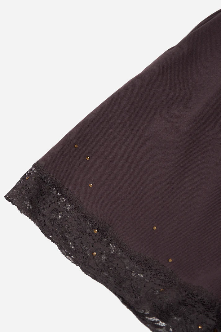 Lace Bermuda Sweatshorts in Cotton, Cocoa Brown