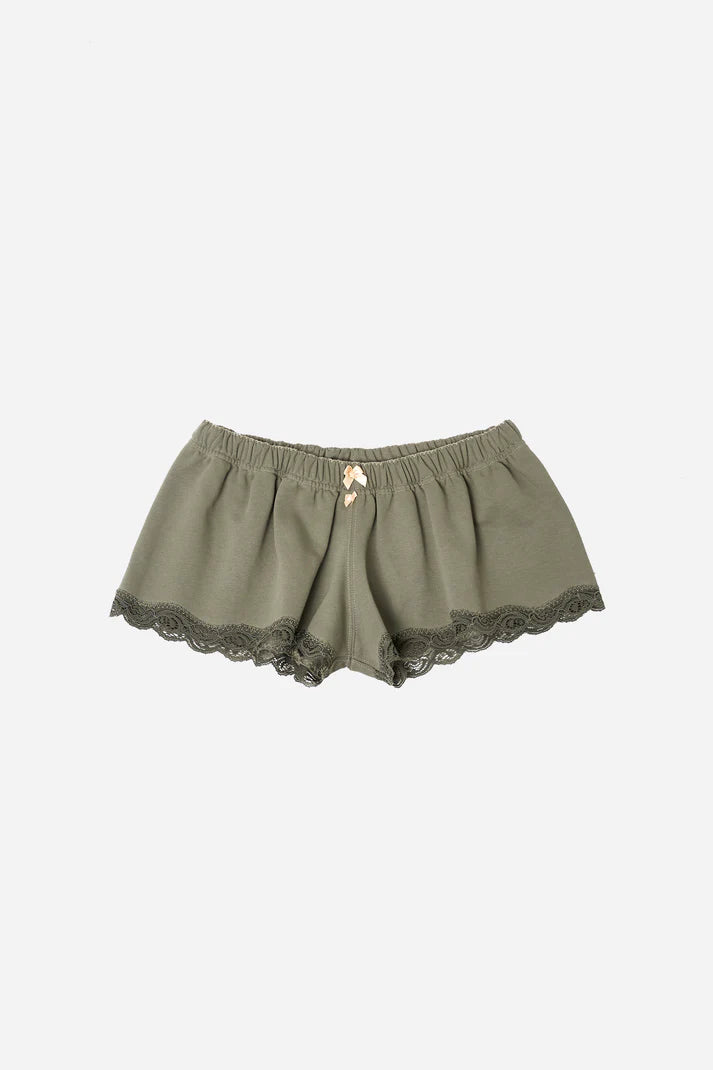 Lace Mini Sweat Shorts in cotton, Khaki