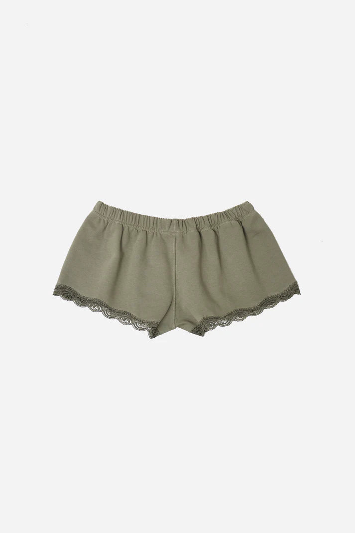 Lace Mini Sweat Shorts in cotton, Khaki
