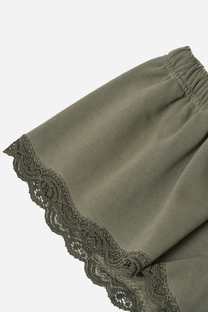 Lace Mini Sweat Shorts in cotton, Khaki