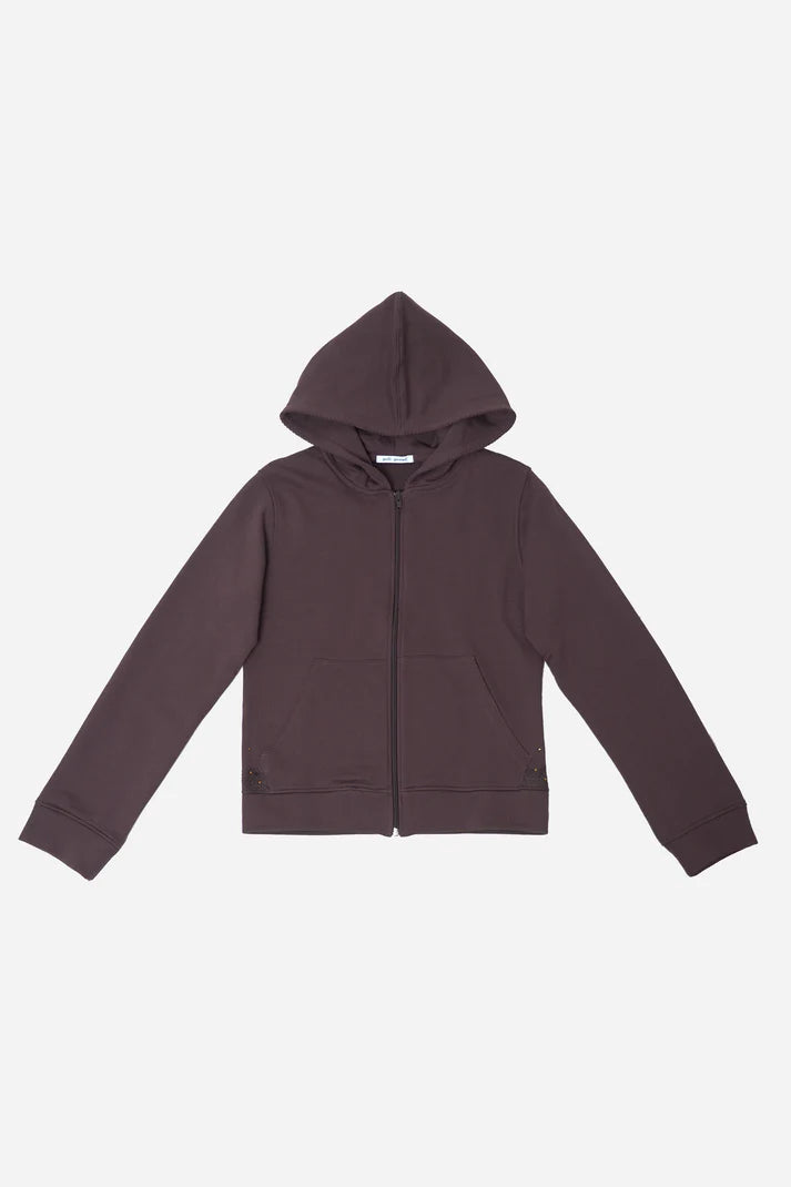 Lace Zip-up Hoodie in Cotton, Cocoa Brown